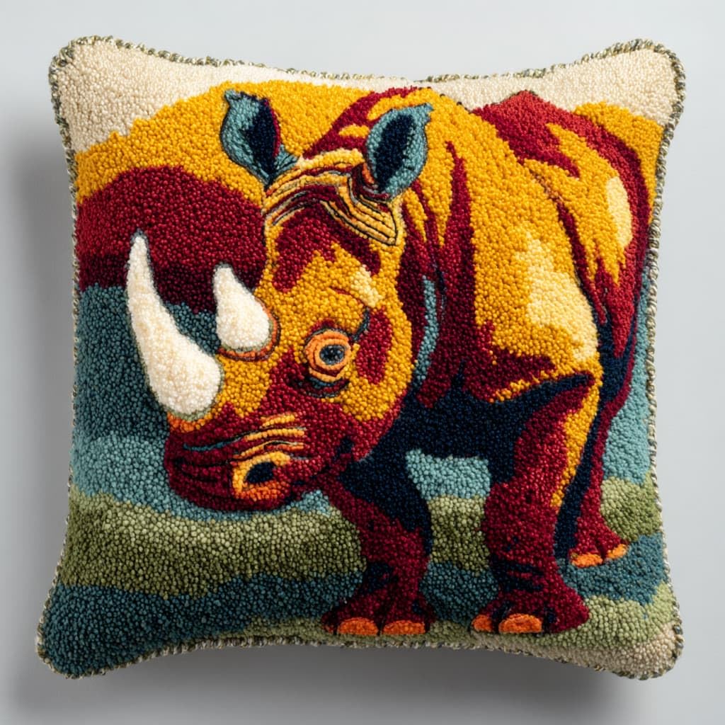WallustrioaW Latch Hook Kits Pillow,Animal Rhinoceros