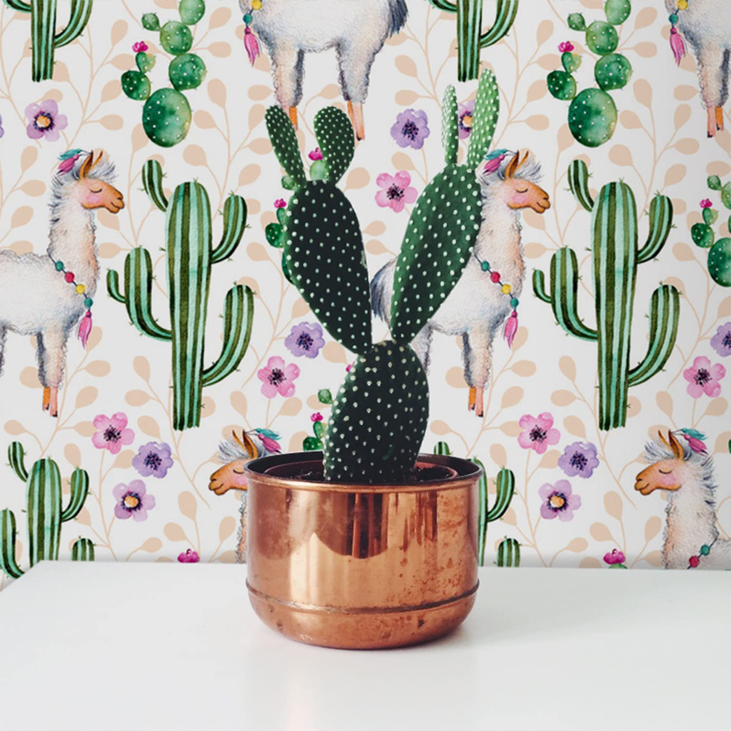 Stickers Muraux Lama pour Chambre Enfant Papier Peint Cactus Coloray 416x254