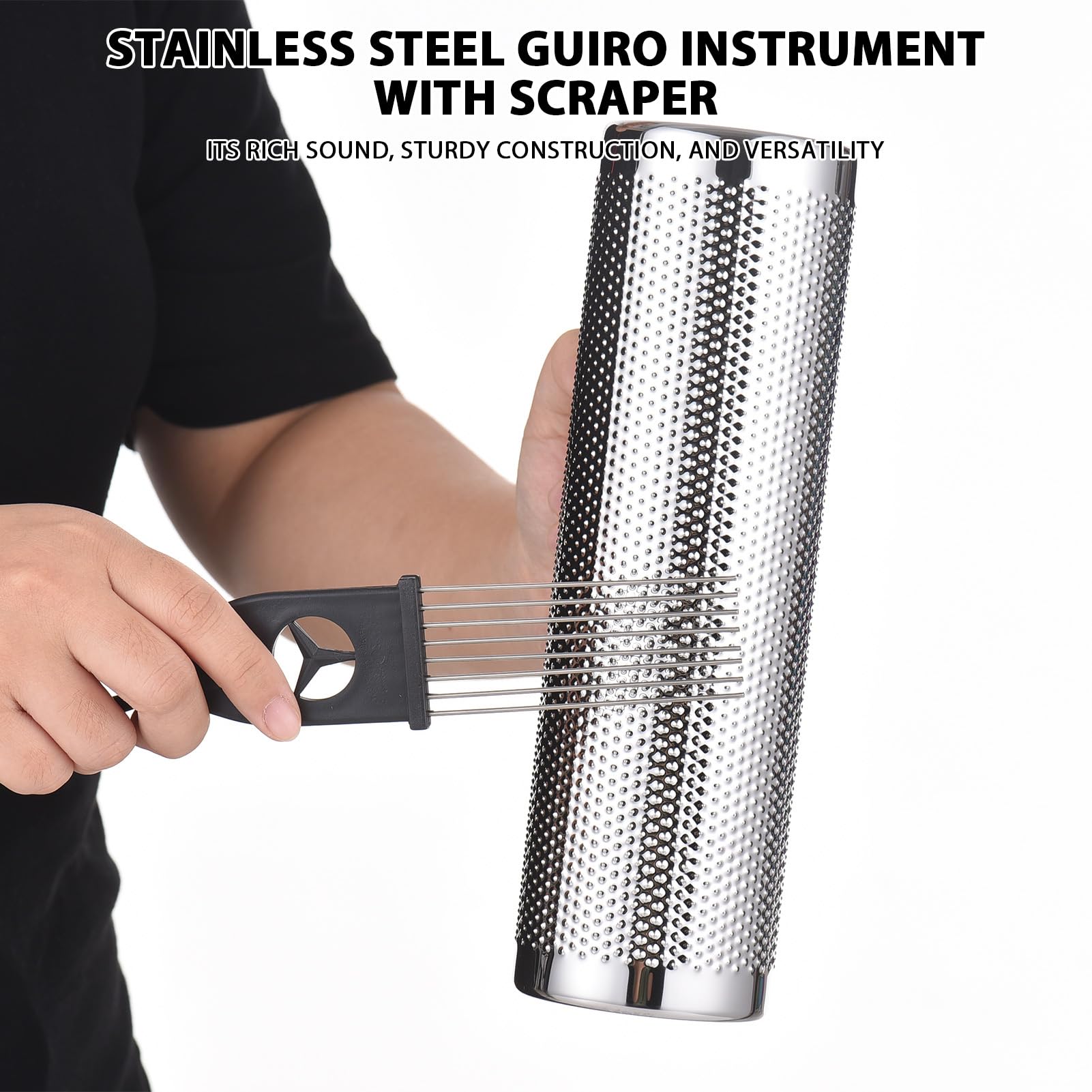 Guiro shaker in acciaio inossidabile da 12 pollici, shaker a percussione in metallo professionale con raschietto, strumento di strumenti musicali di guiro di sabbia di sabbia per (10 pollici)