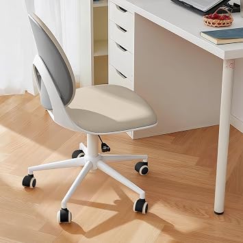 Modern Home Office Chair, Armless PU Leather Desk Chair with Mid-Back, Swivel Height Adjustable Ergonomic Computer Task Chair for Office, Bedroom, Make Up, Study(Brown)