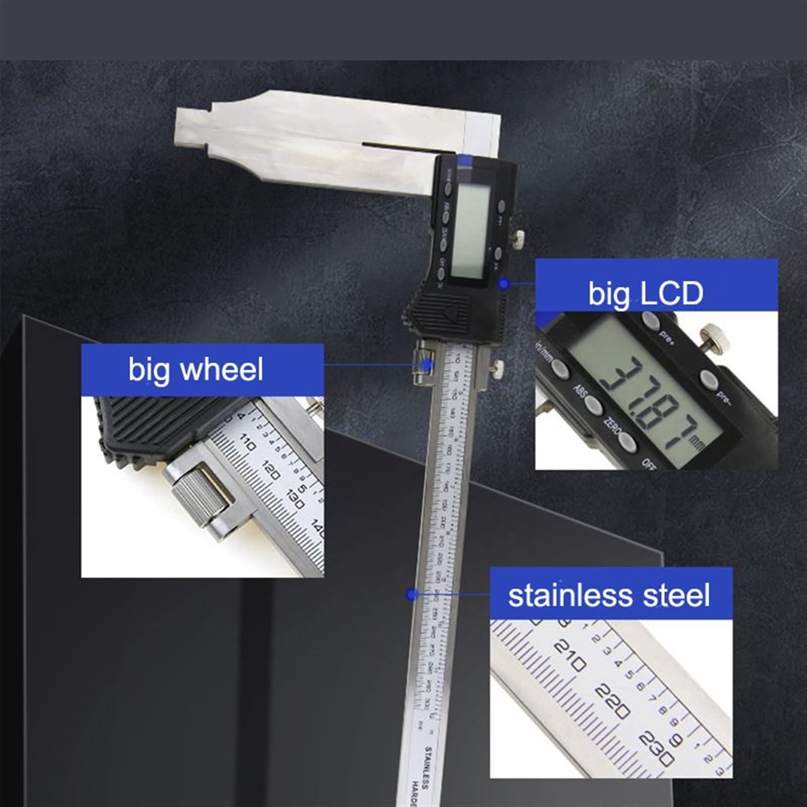 TEMKIN Cyfrowy suwmiarka z długim noniuszem 300 mm z długą szczęką 150 mm 0-300 mm x 150 mm wytrzymała cyfrowa linijka suwmiarki noniusza