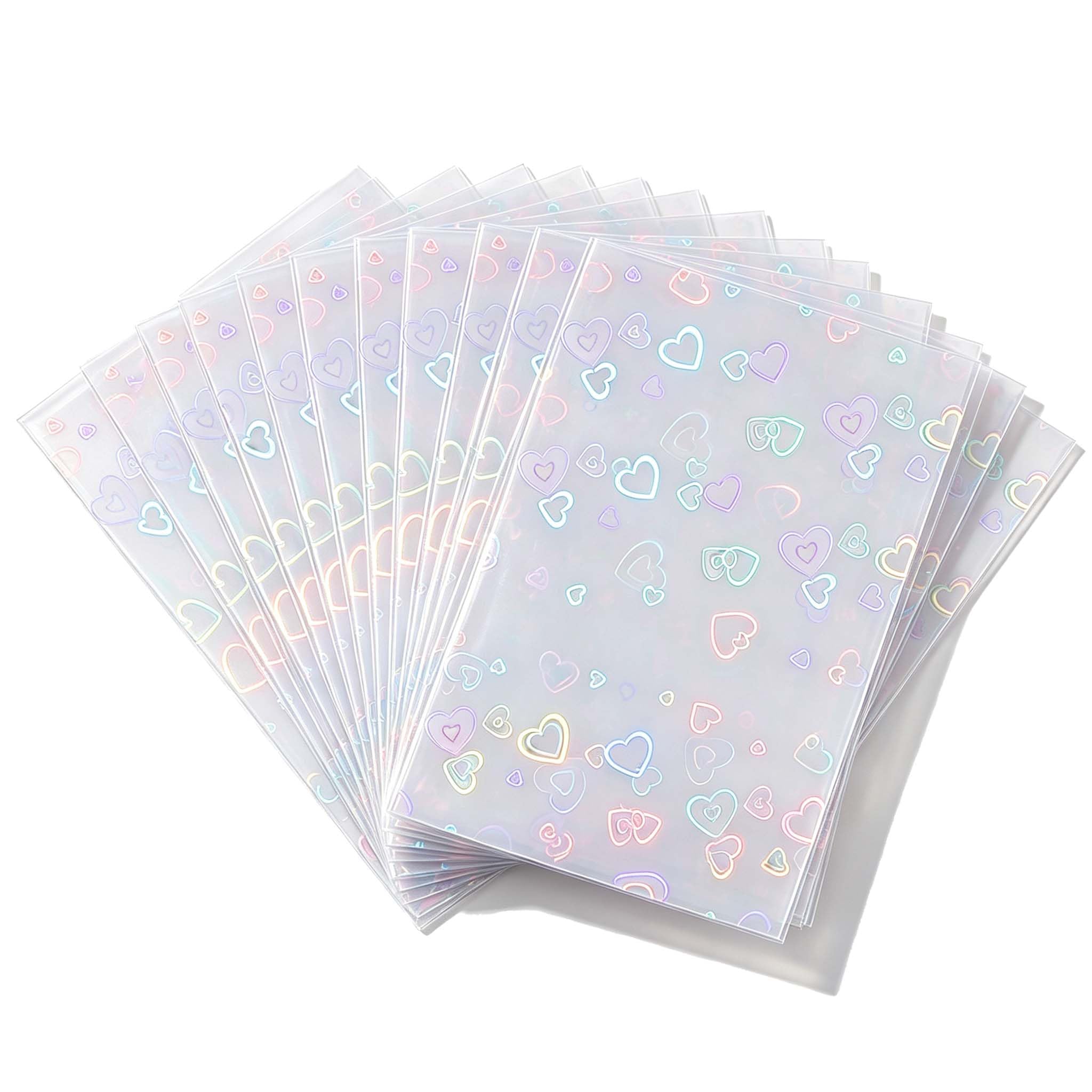 QIANSSE 150 PCS Card Sleeves, Holographic Heart Photocard Sleeves