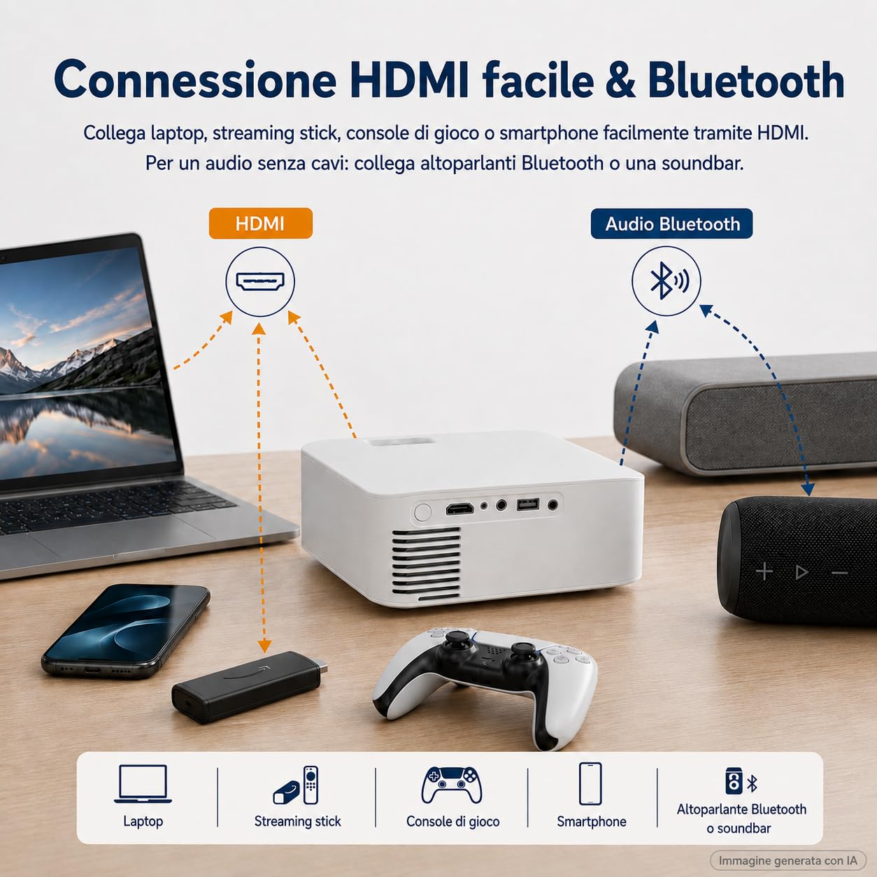 Denver Mini Proiettore Portatile, Proiettore Esterno, Bluetooth, 400 ANSI