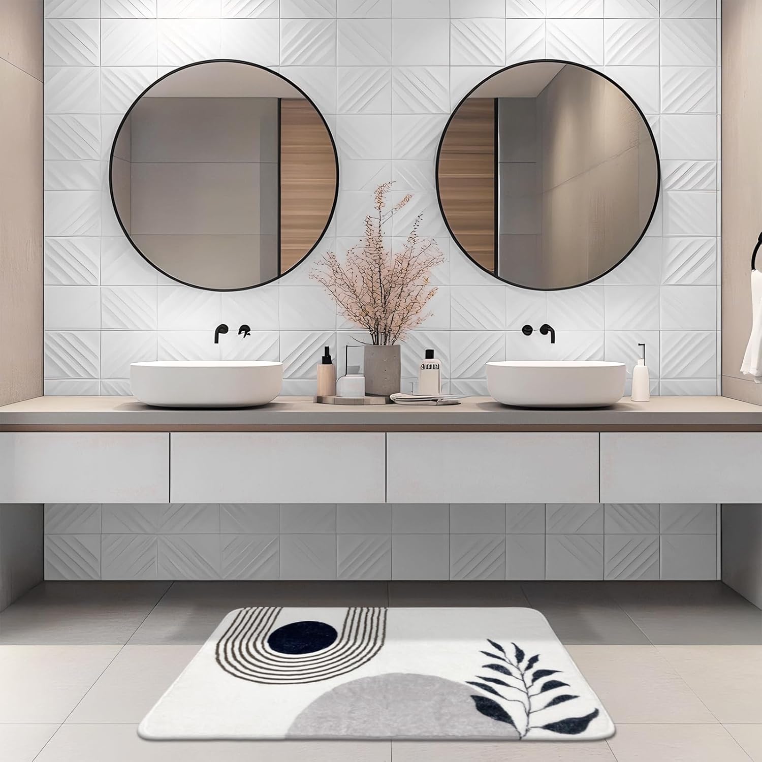 20"X30" Boho Bath Rugs for Bathroom Decor Non-Slip Bath Mat Absorbent Plush Microfiber Soft Carpet Machine Washable Bath Mat for Bathrooms,Showers,Laundry Rooms,White and Black - Image 3