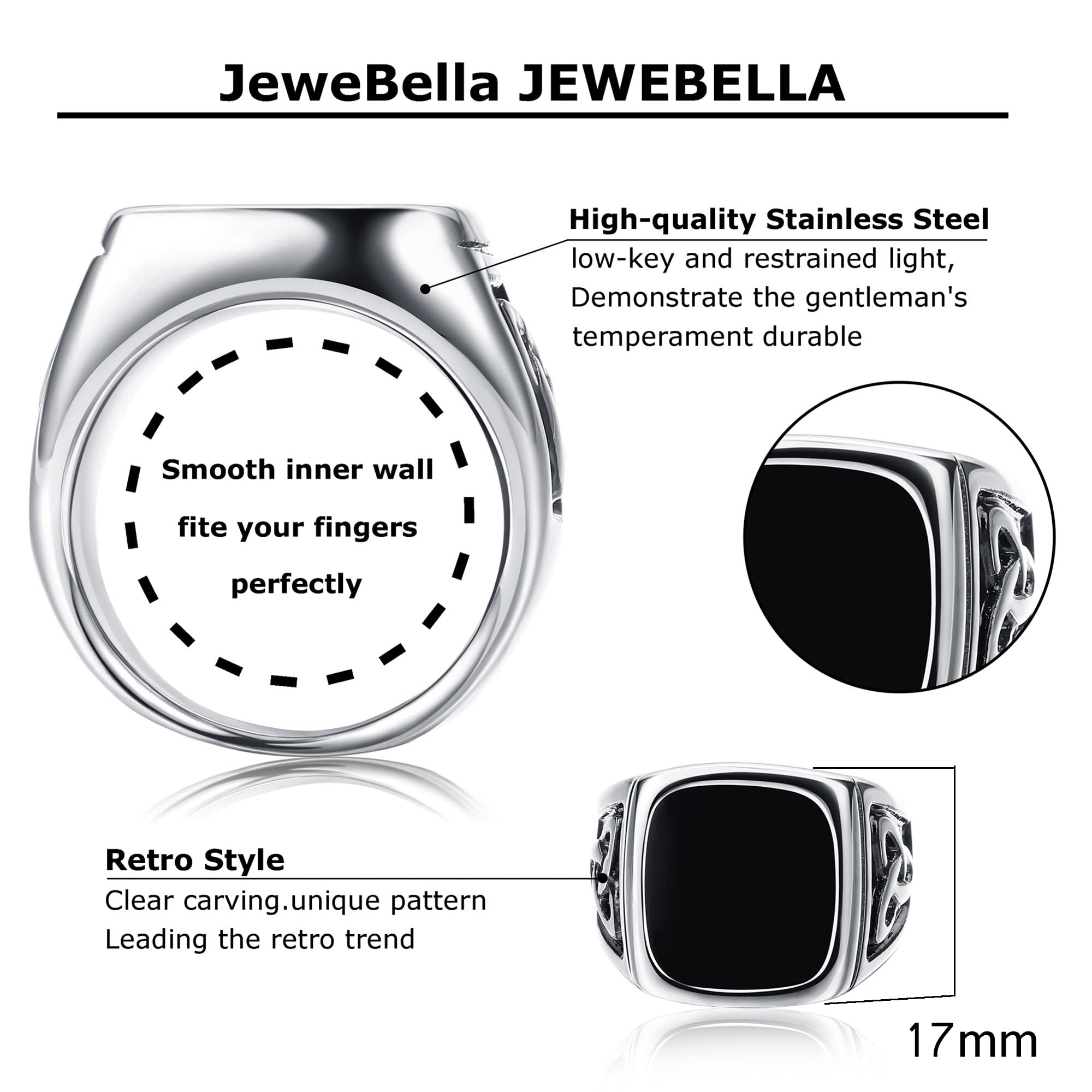JeweBella 7-częściowy Sygnet męski ze stali nierdzewnej matowy srebrny polerowany Celtycki węzeł Vintage Biker Ring Duży klasyczny czarny męski zestaw Gothic Grawerowanie Sygnet dla mężczyzn