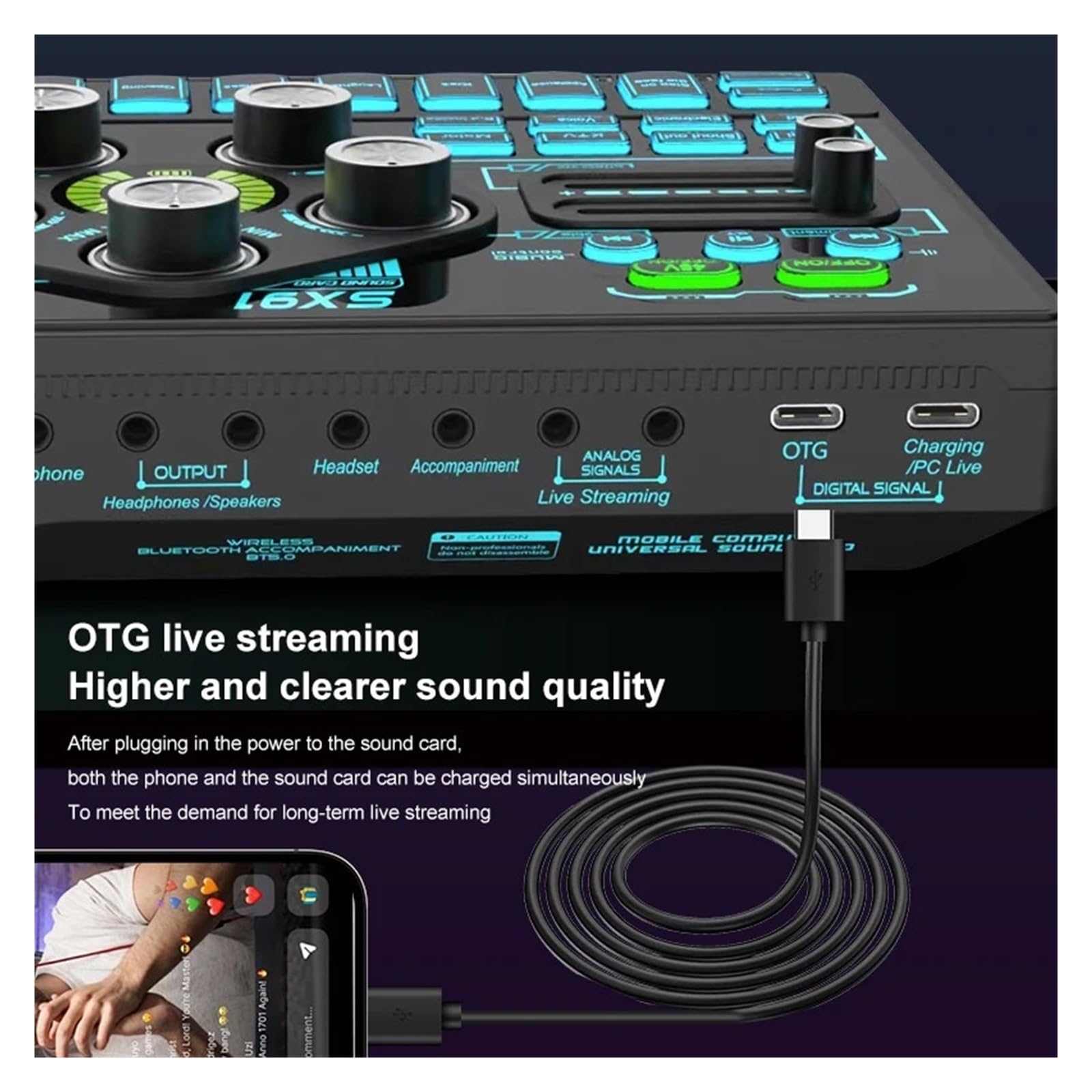 Mixer Audio 48V Con Commutatore Vocale, Mixer Podcast, Scheda Audio For Giochi Telefonici Karaoke Studio Podcast In Streaming Live