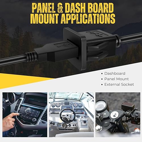 Miniatura 4 de TNP - Cable de montaje empotrado USB con hebilla (cuadrado) montaje en panel de salpicadero, 1 puerto USB, enchufe USB, conector de enchufe de