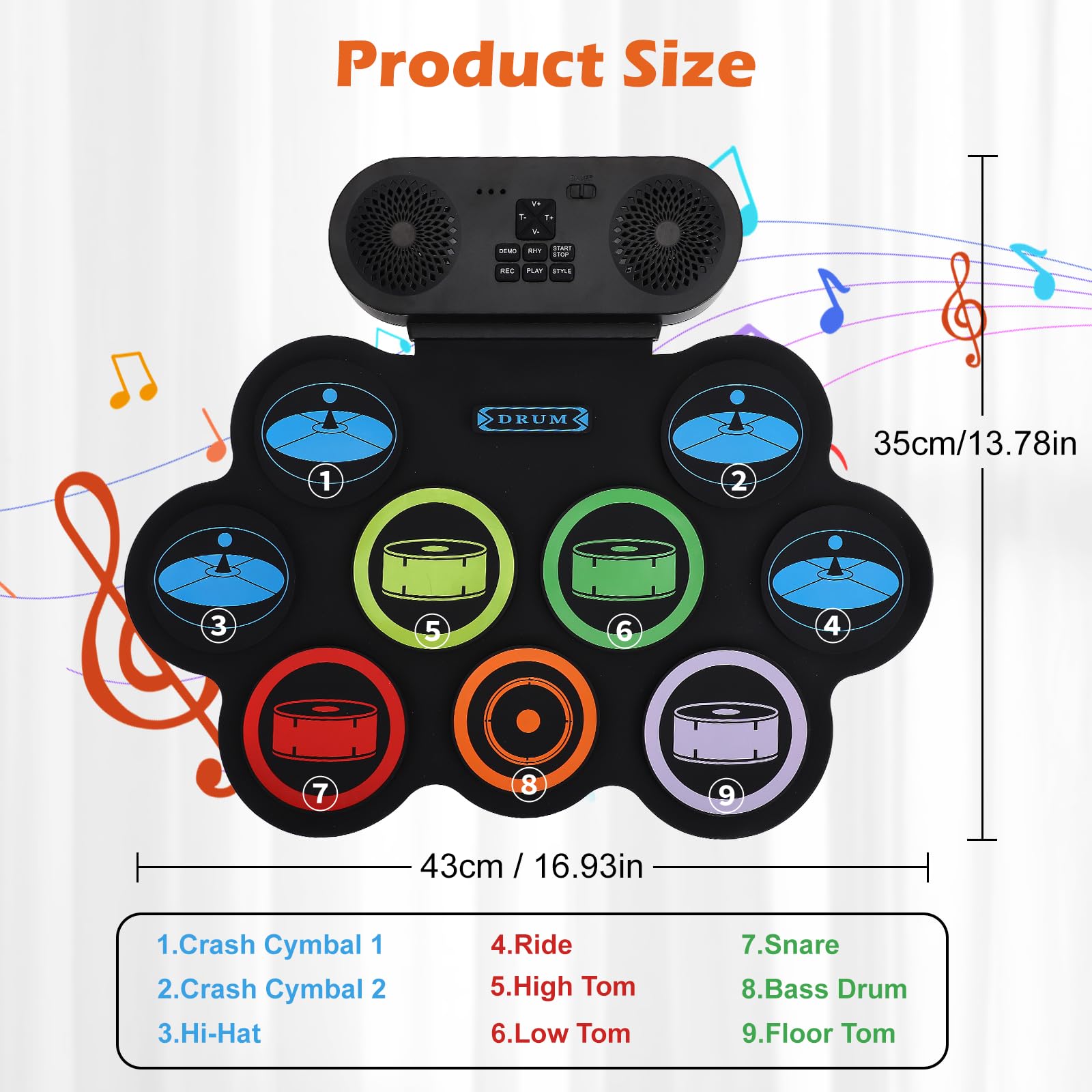Kinder Schlagzeug Elektronisch mit 9 Pads,2 Stereolautsprecher,E-drum Set pocket drum，Elektronisches Schlagzeug E Drums mit 2 Fußpedalen & USB Wiederaufladbar für Kinder und Anfänger