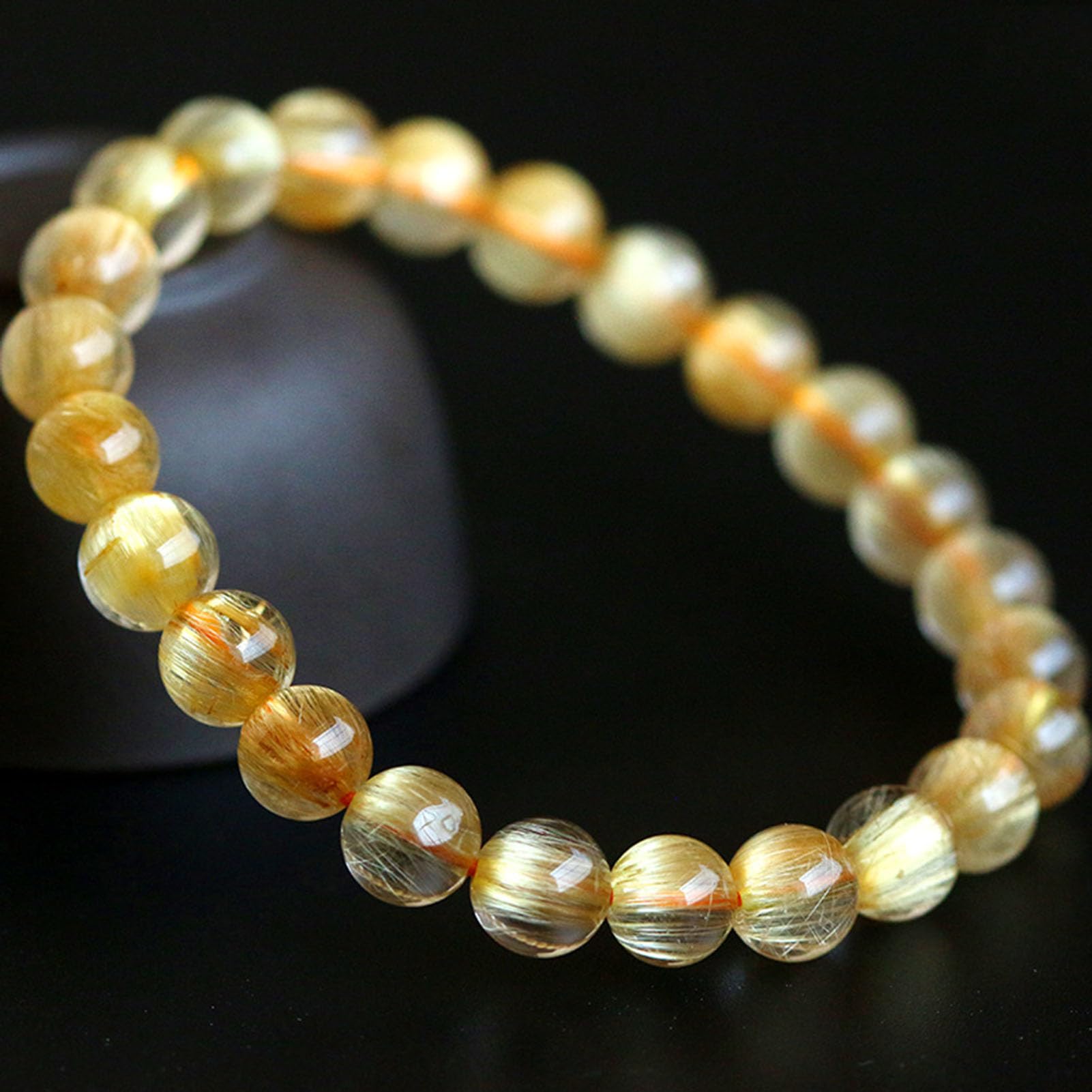 Pulsera Natural de Citrino, Cristales de Piedras Preciosas, Pulsera de Cuentas de Chakra, Cuentas de Cristal, Cuarzo rutilado de Oro, Cuentas de Piedra Lisas Redondas pulidas,3a,12MM