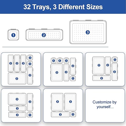 Miniatura 7 de Haobin 32 Pack Interlocking Desk Drawer OrganizersTool Box Organizer and StorageHardware Organizer for Tool DrawerDesk Drawer Tray Organizer for