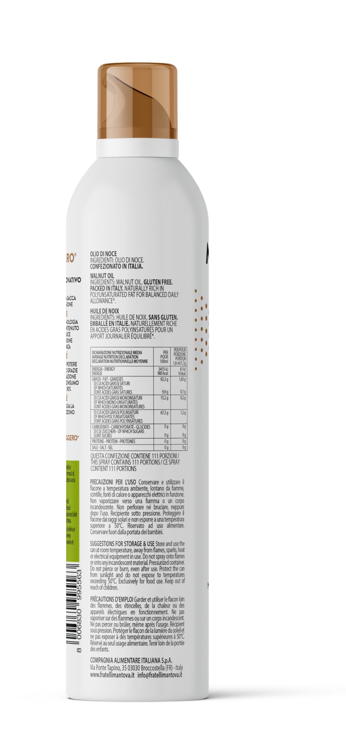 Olio di Noce Spray 200ml - Olio Spray nutraceutico – Salute & Benessere - Sprayleggero – 100% Naturale,100% Leggero, 100% Facile - Con lo spray risparmi fino al 90% di prodotto