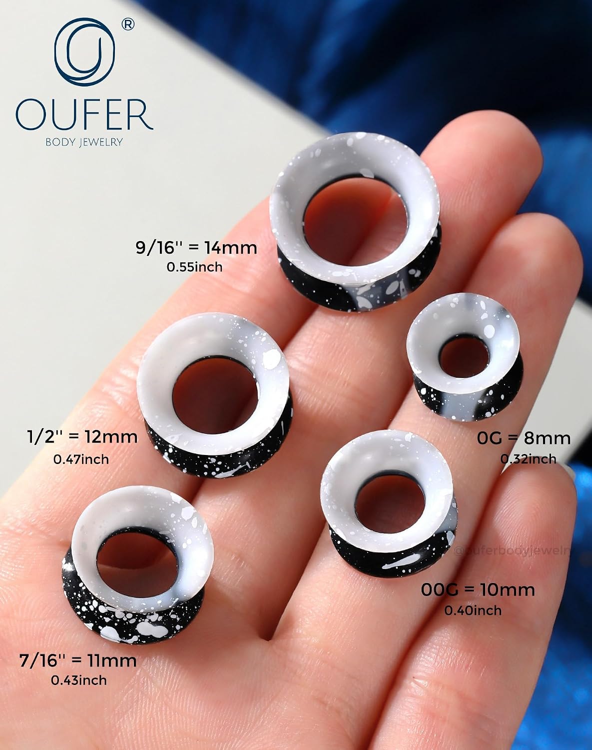 OUFER 8PCS 0g-9/16'' Silicone Tunnels, Stretchers Expander Gauges for Ears, Flexible Silicone Plugs, Double Flared Flesh Ear Piercing Jewelry for Women Men