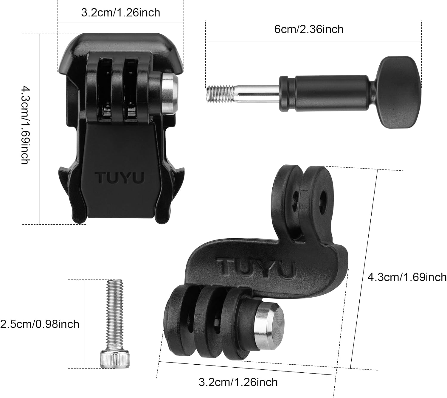 Motorcycle Helmet Mount Kit for GoPro Hero 12/11/10/9/8, DJI Osmo 3/4, Insta360 Side & Chin Camera Bracket, Quick-Release Center Buckle, Anti-Drop Screws & Wrench for Riding & Outdoor Sports