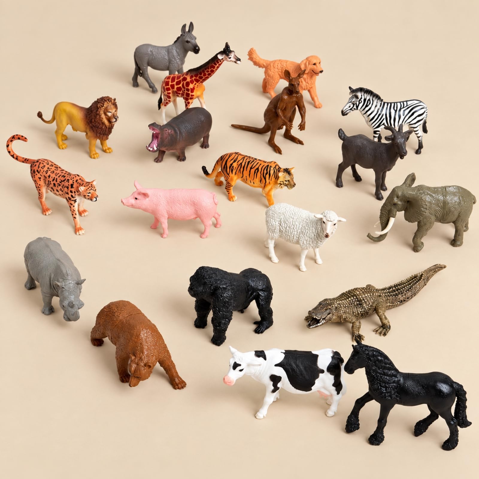 19 Pezzi Set di Modellini di Animali con Secchio Portaoggetti Portatile Giocattoli Animali da Fattoria in Plastica Realistici per Bambini, Aperto