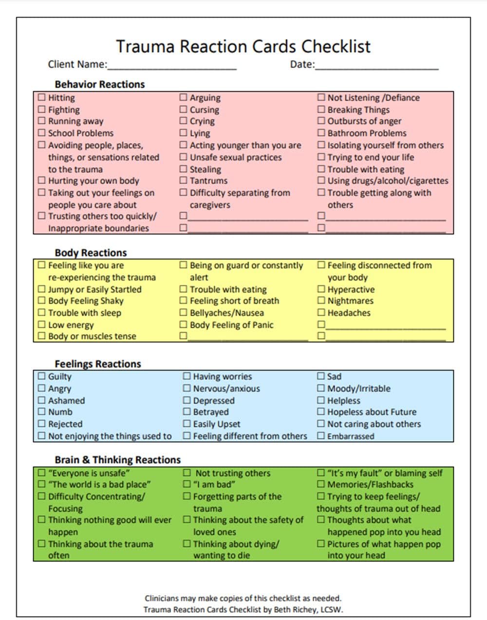 Trauma Reaction Cards for Children & Adolescents