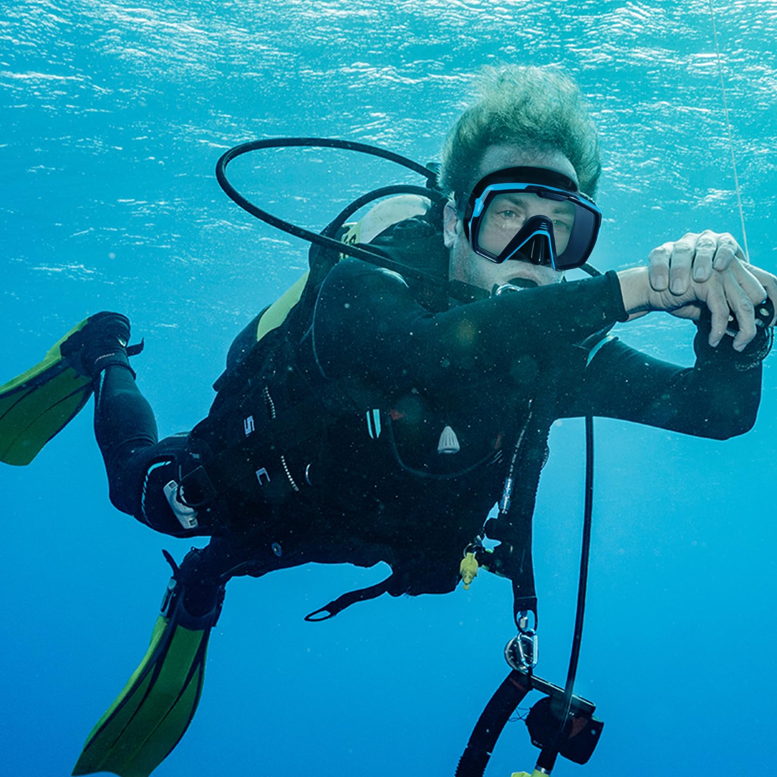 Maschera subacquea, occhialini da nuoto per adulti, uomini, donne e giovani, vetro temperato trasparente a 180°, occhialini da nuoto per piscina, occhialini da nuoto con copertura nasale, prova