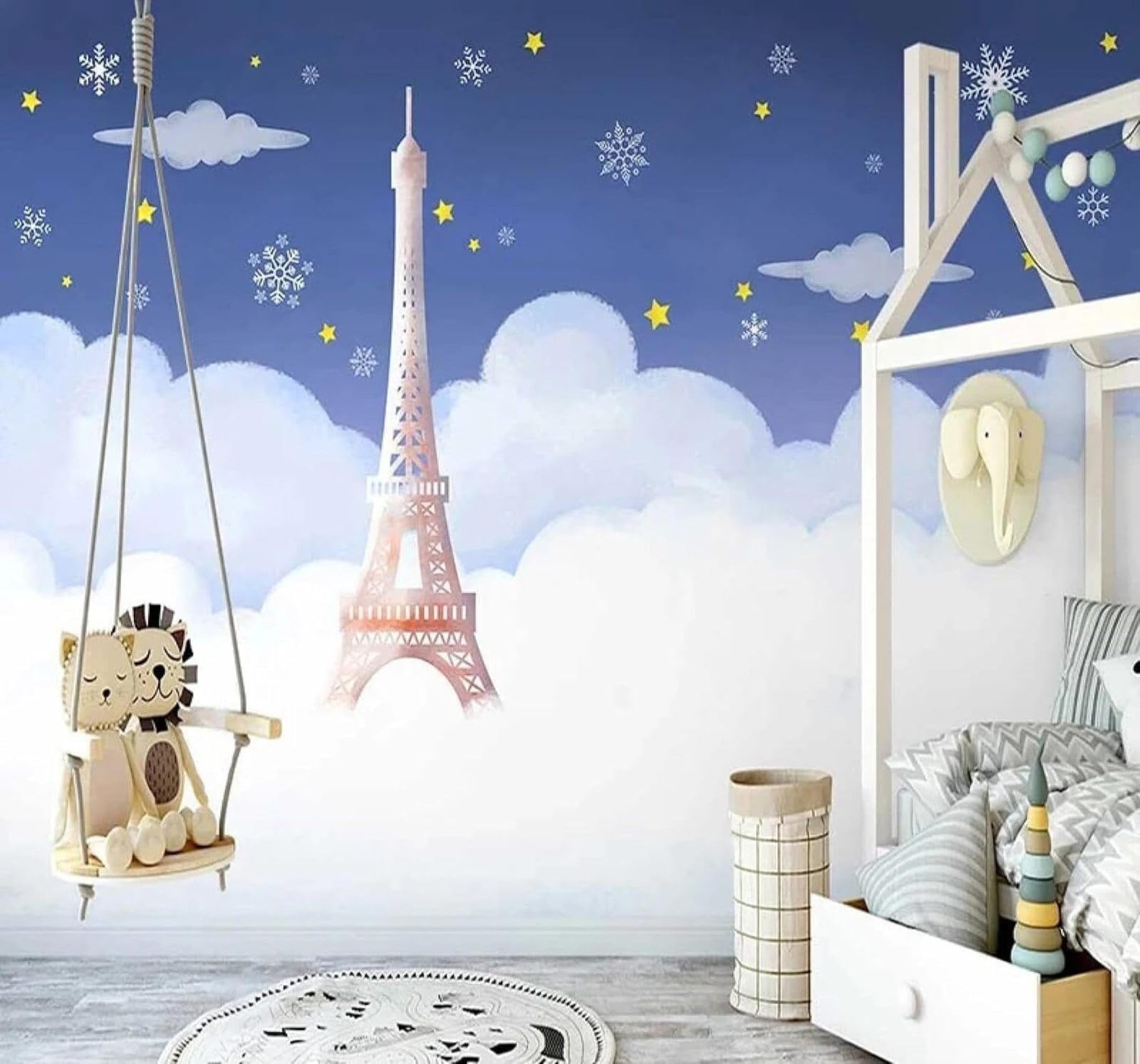 Xlming 200Cm×140Cm(B×H) Creative Cartoon Romantic Starry Sky Tower 3D Wallpaper Luxury Home Dining Decor Paste Sofa Living Room The Wall For Bedroom Mural-200Cm×140Cm