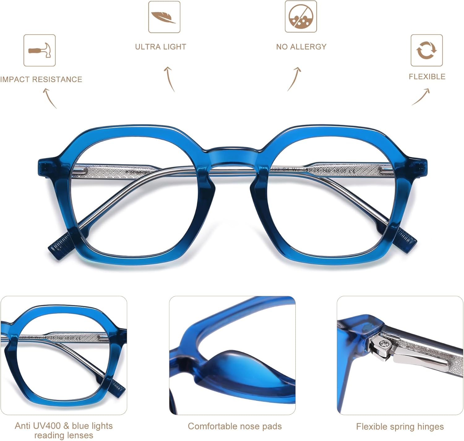 AMOMOMA 2 Pack Retro Square Reading Glasses for Women Men,Vintage Blue Light Computer Reader Frame AM6193 - Image 5