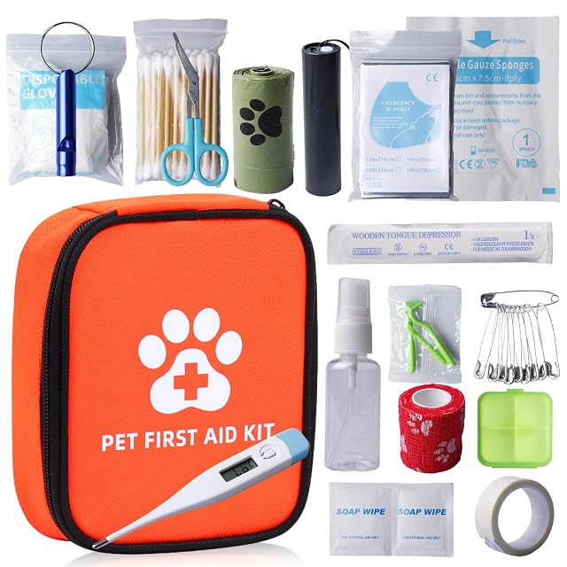 Behogan Set de primeros auxilios para perros y gatos, 118 piezas, botiquín de viaje para perros y mascotas