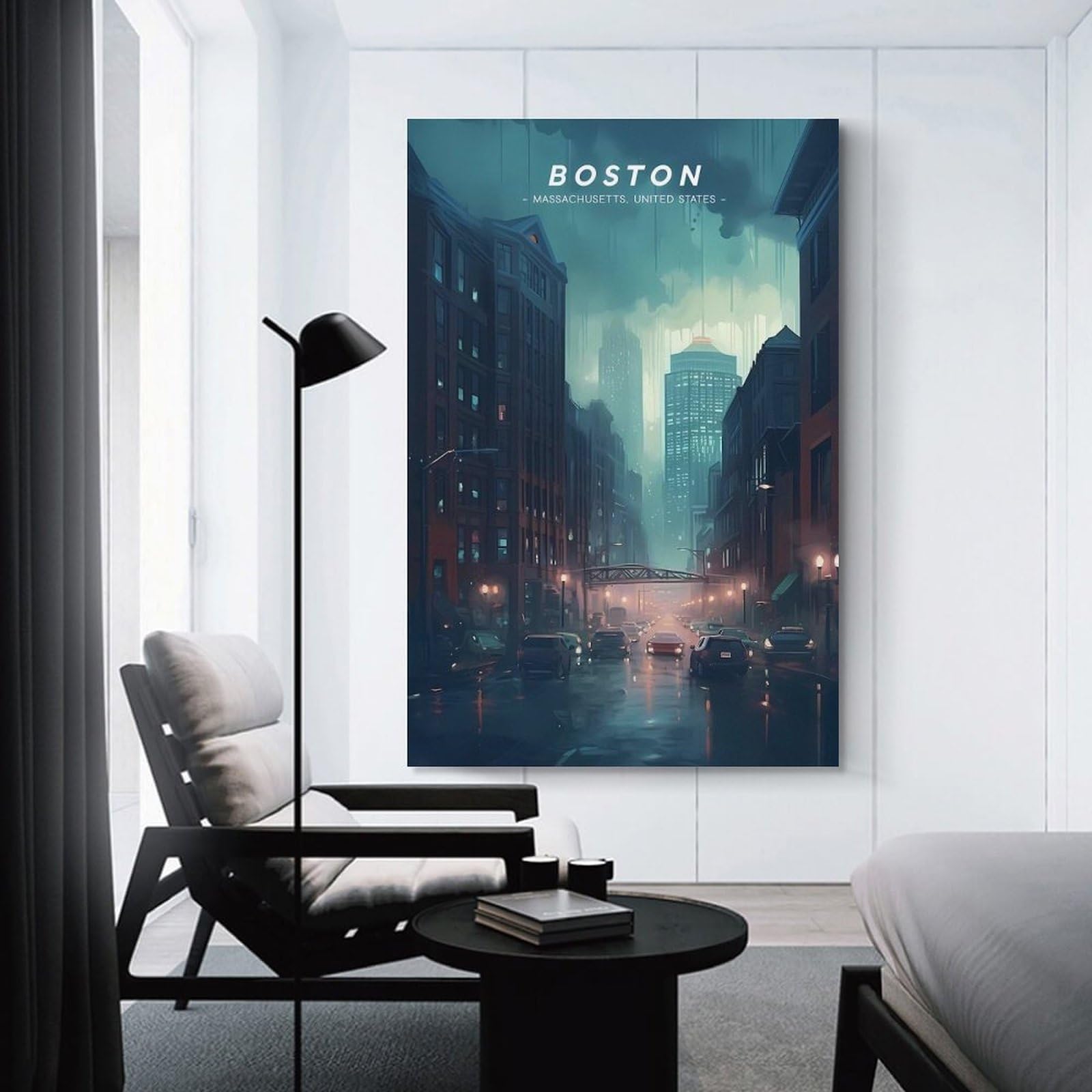 Junmoney Boston City Vista Decorative Canvas Print, 20x30inch(50x75cm), for Home, Office, Studio Or Guest Room, Canvas Wall Art That Fits Changing Layouts