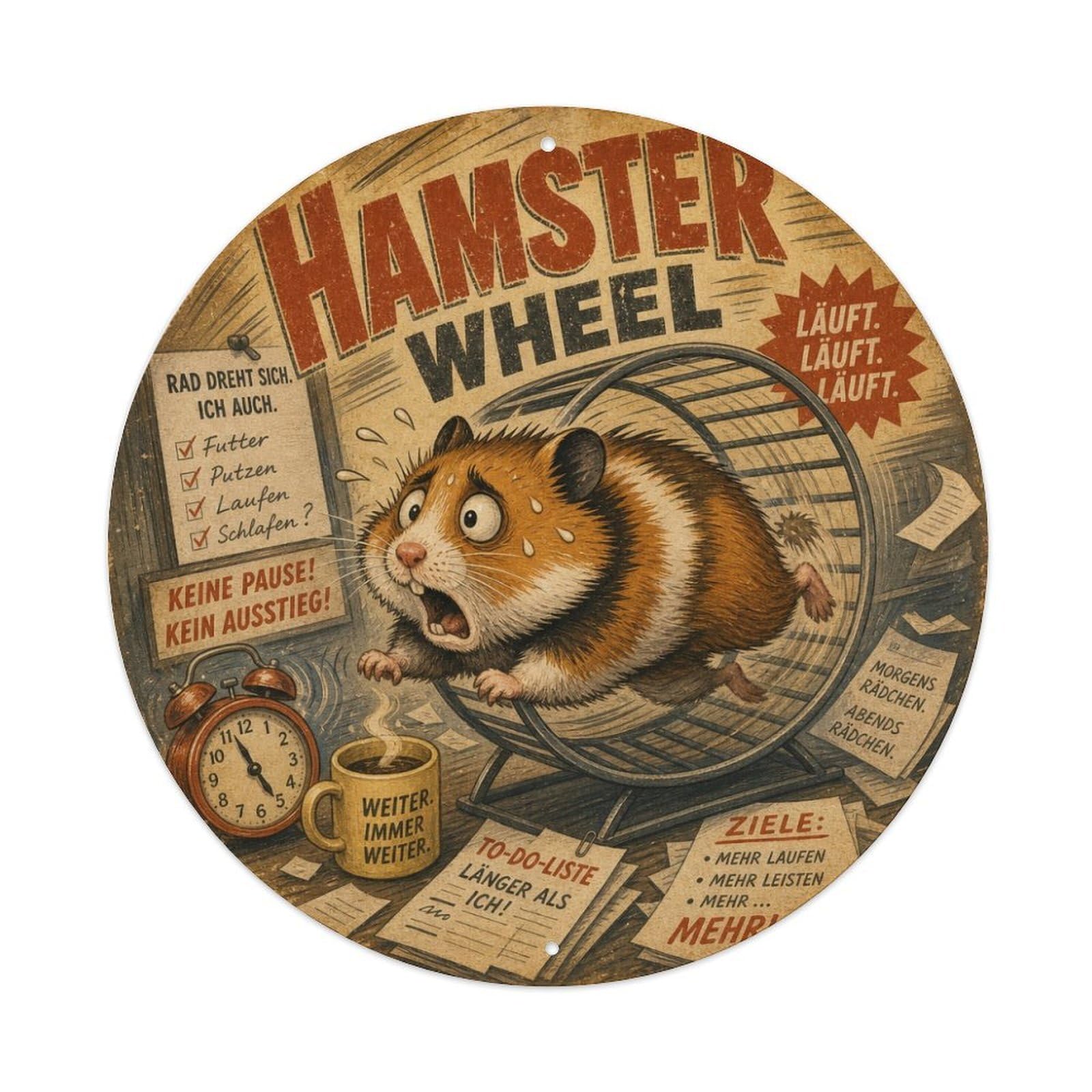 Rustic Hamster Cute Pet Wheel Humor Retro Aged Classic Metal Tin Sign