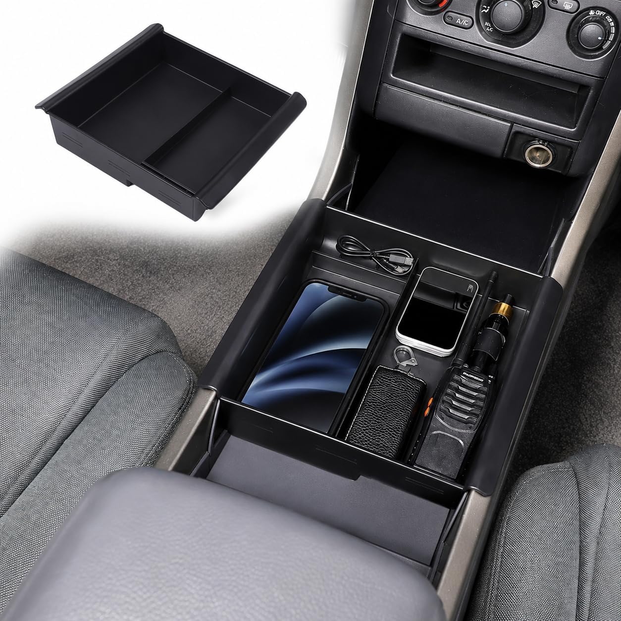 Center Console Organizer Tray for Honda Pilot 2003 2004 2005 2006 2007 2008 Accessories, ABS Central Control Armrest Secondary Storage Box Coin Container Accessories