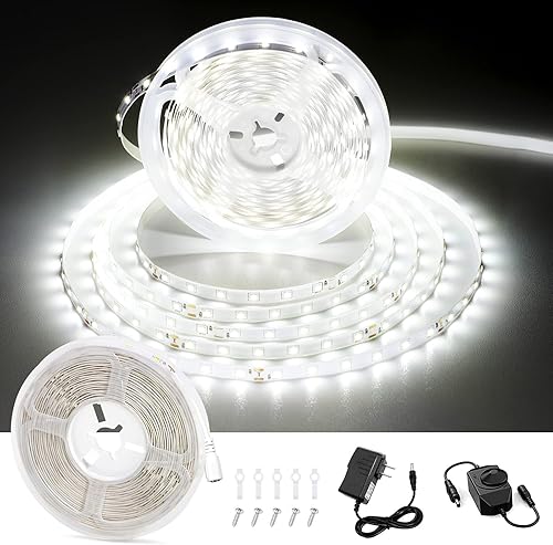 CT CAPETRONIX Tira de luz LED blanca, 49.2 pies, tira de luz LED de 24 voltios, luz diurna de 6000 K, luz diurna súper brillante para dormitorio,