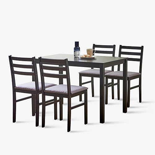 Livinia Seattle - Juego de mesa de comedor de madera de 5 piezas para 4, moderno juego de comedor de cocina de granja con sillas traseras de