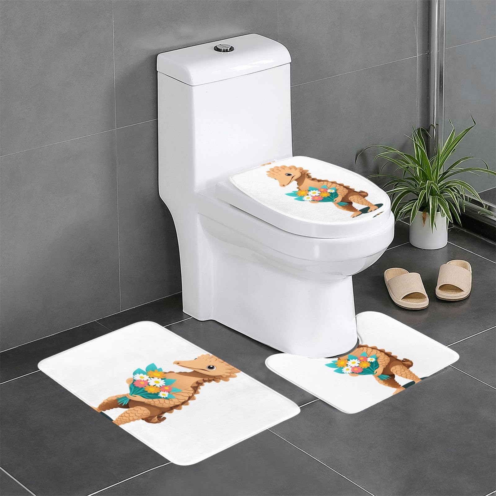 Tapis de salle de bain antidérapants rectangulaire en U et O avec imprimé floral