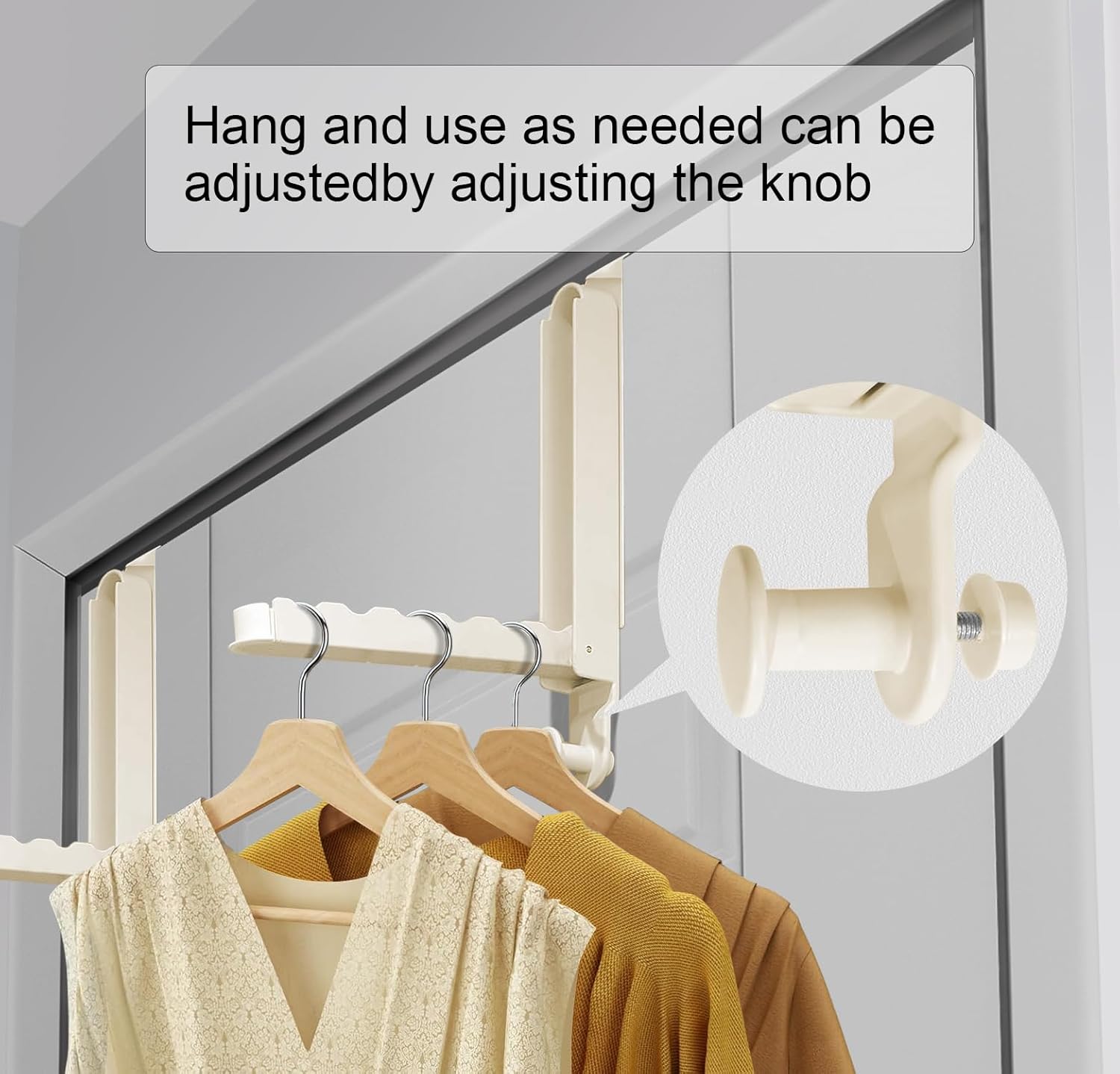 2 Pack Extended Folding Over The Door Clothes Drying Rack for Laundry,Super Heavy Duty Aluminum Alloy Over The Door Hanger with Retractable Rod Organizer Coat Towels Hanging Rack(Ivory)