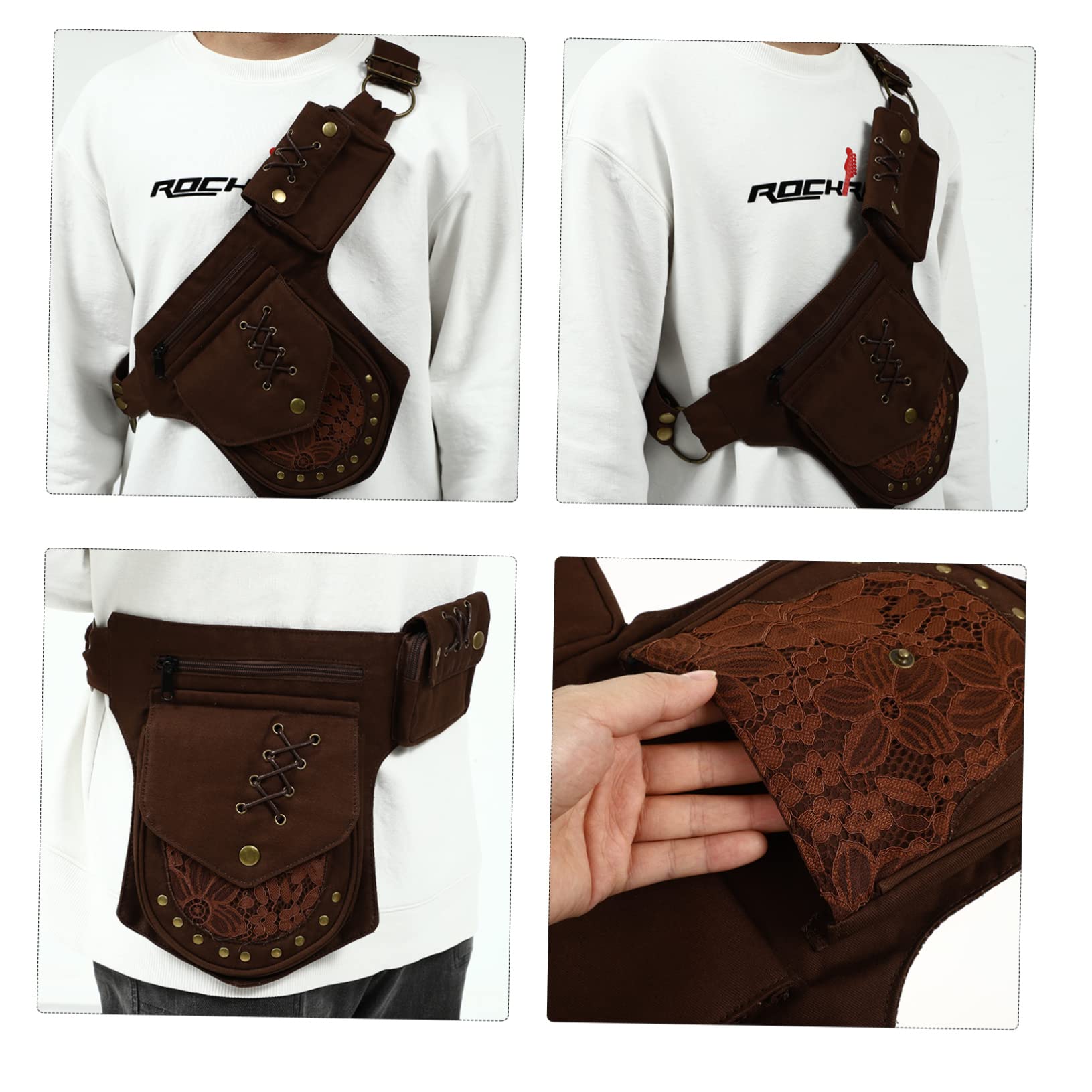 TOYANDONA Vintage Leicht aus Baumwollstoff Handy Bauchtasche Eisen und Mehreren Fächern als Umhängetasche oder Gürteltasche für Joggen und Laufen