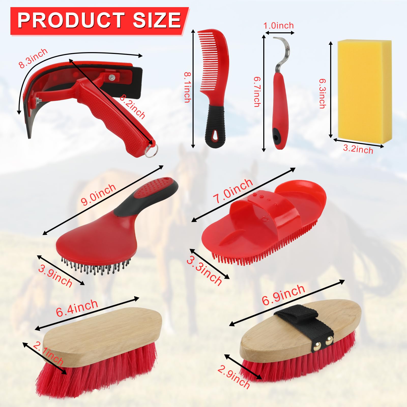 9 Pieces Grooming Kit with Tote Bag - Horse Brush Set, Sweat Scraper, Sponge, Hoof Pick, Curry Comb for Riders and Beginners (Blue) - image 2