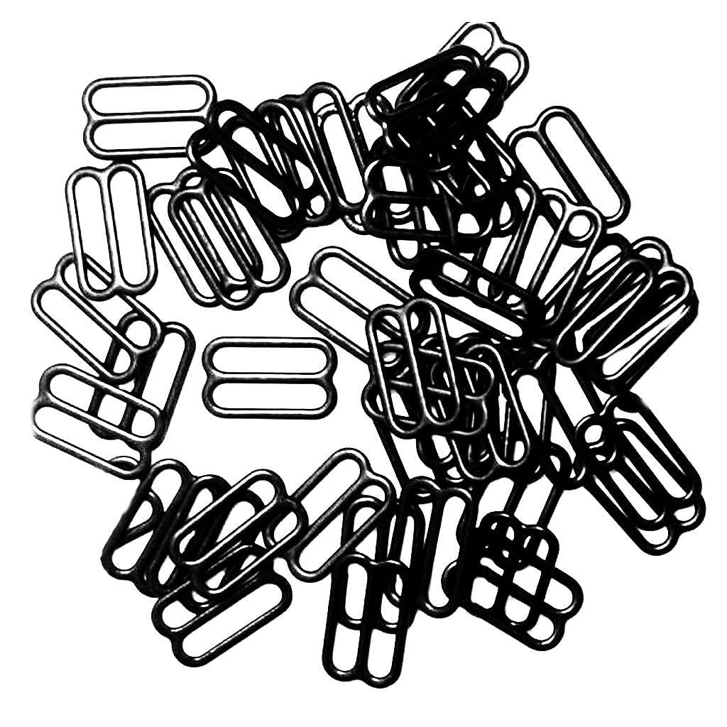 CALANDIS 200 Pieces Bra Strap Adjuster Lingerie Slider Buckle Hooks Bikini Fastener -Black 15mm-image-36