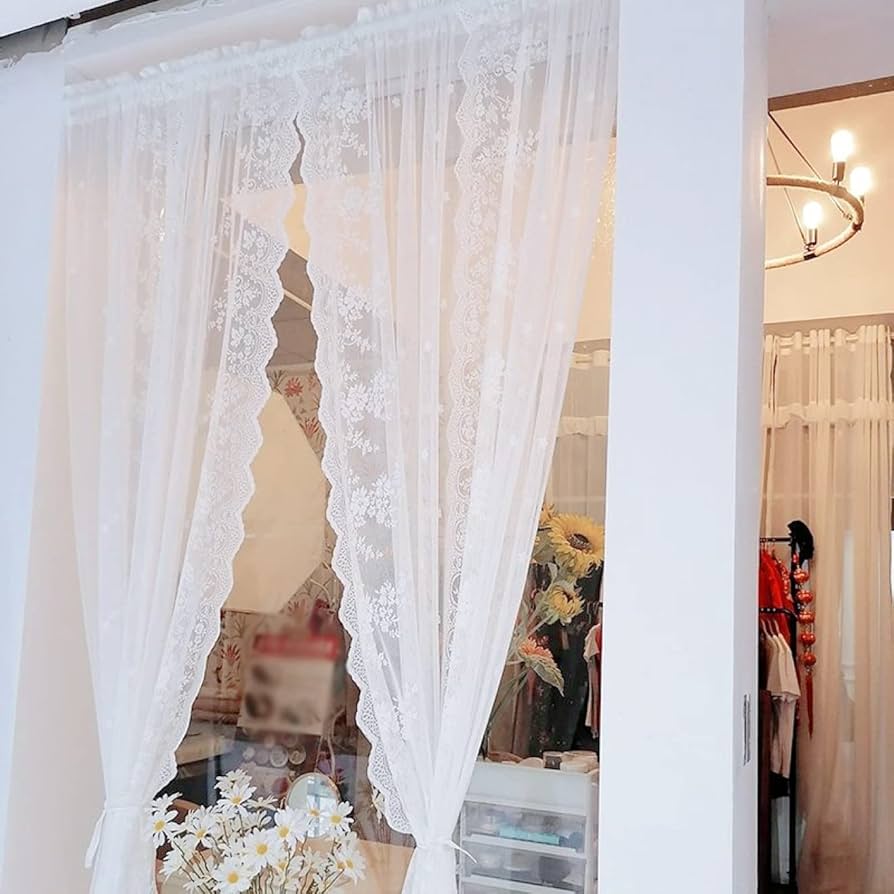 さえら風 雰囲気良い素敵な 2Way レースカーテン　のれん風 さえら風 雰囲気良い素敵な 2Way レースカーテン のれん風