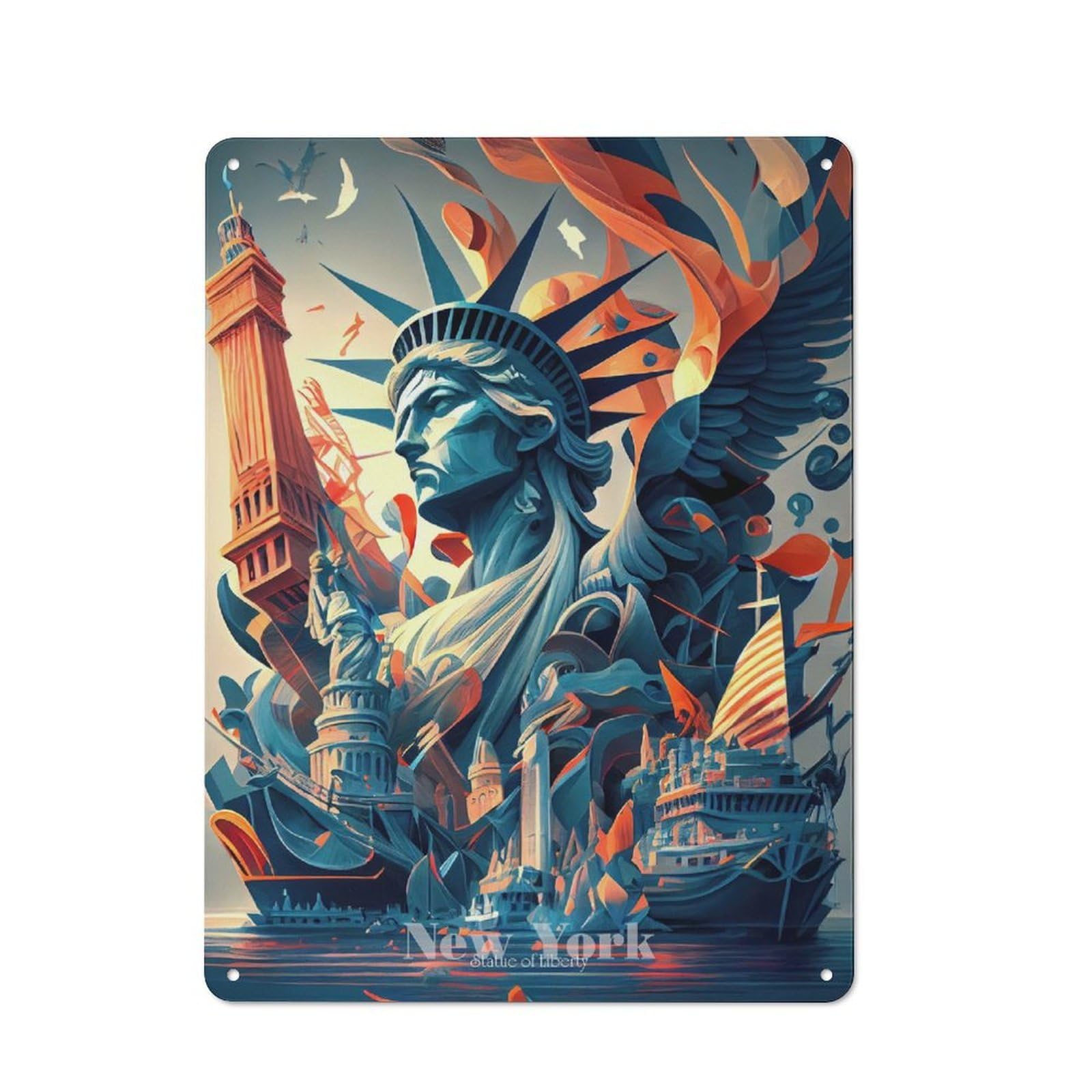 Junmoney New York Statue Of Liberty Tin Wall Plaque 40X30cm With For Living Room Or Hallway, For Garage, Workshop And Man Cave Decoration