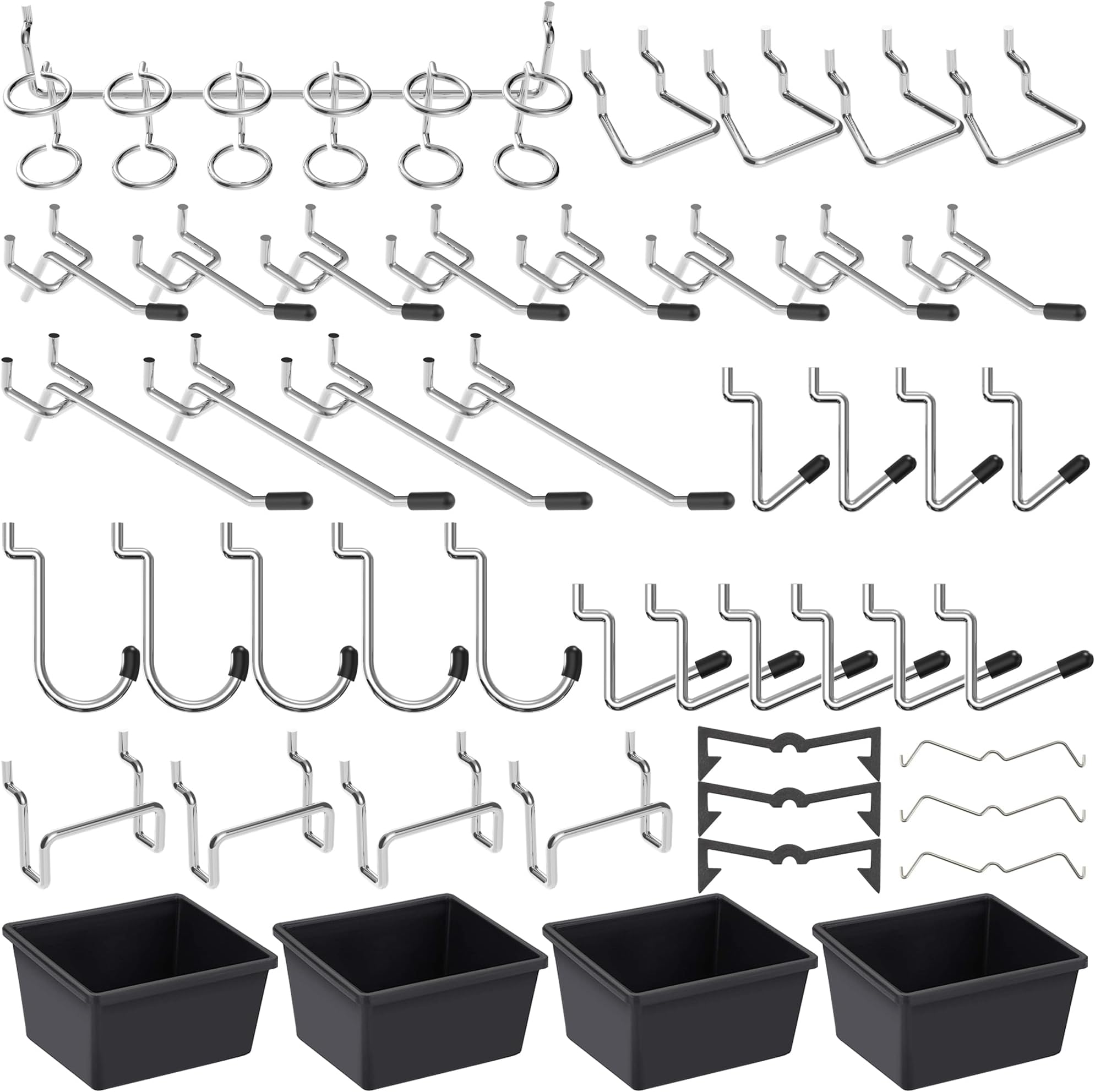 FRIMOONY Pegboard Hooks with Bins, Peg Locks, for Organizing Various Tools, 117 PCS, 60 of Which are Locks
