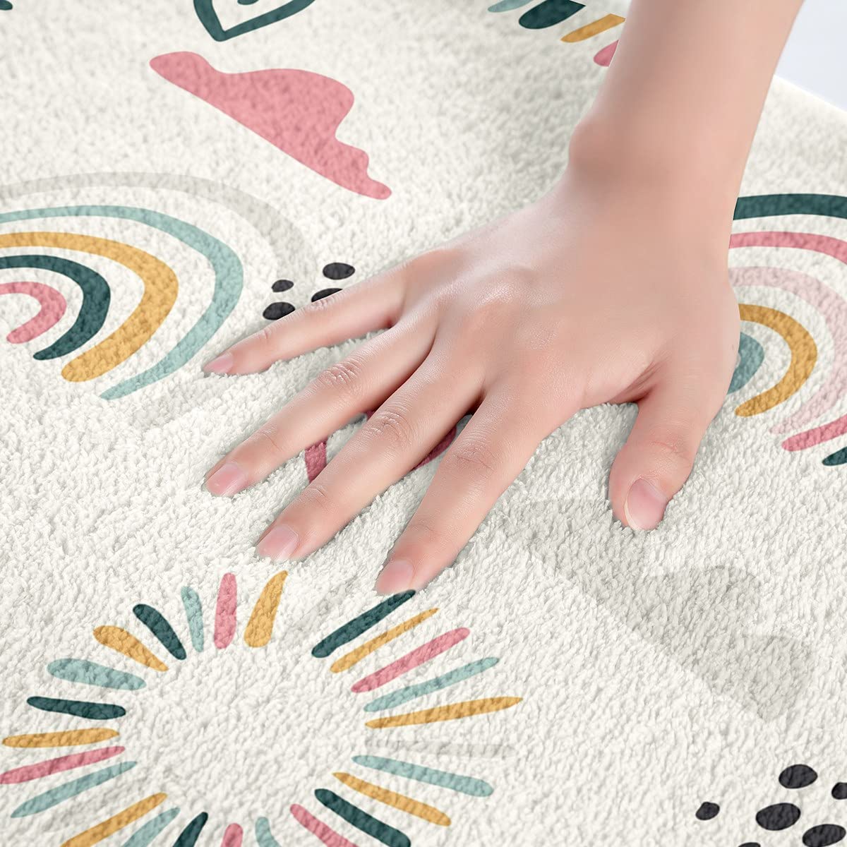 Feelyou Girls Catoon Rainbow Bathroom Rugs Pink Love Heart Bath Mats for Bathroom Decor Cute Cloud Btah Rugs for Shower Tub Kawaii Stripes Polka Dots Theme White Bathroom Accossories Twin