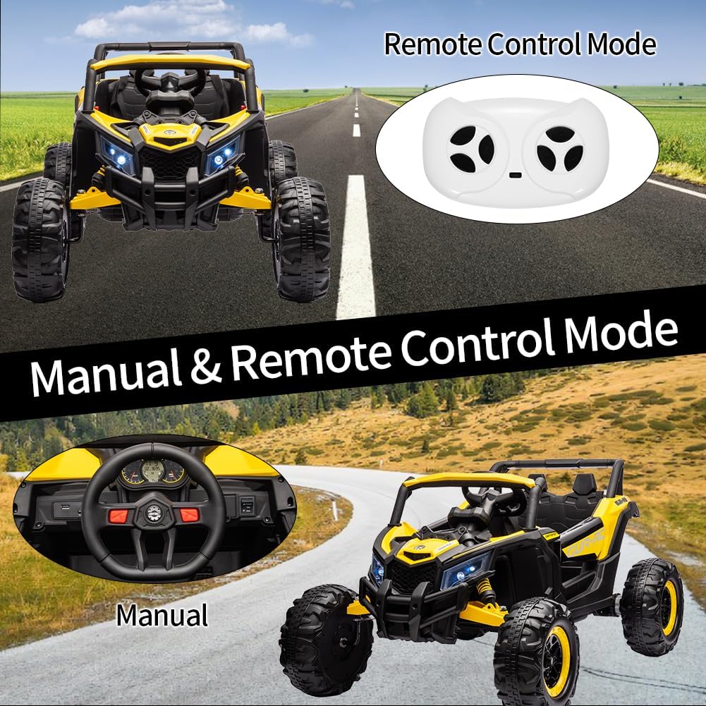 24V 2 Seater Ride on UTV Car, Electric Vehicle, Battery Powerd Electric Off-Road UTV Car w/Remote Control, 2 * 200W Motor, Spring Suspension, Music, LED Headlights, Ride on Toy Kid Cars