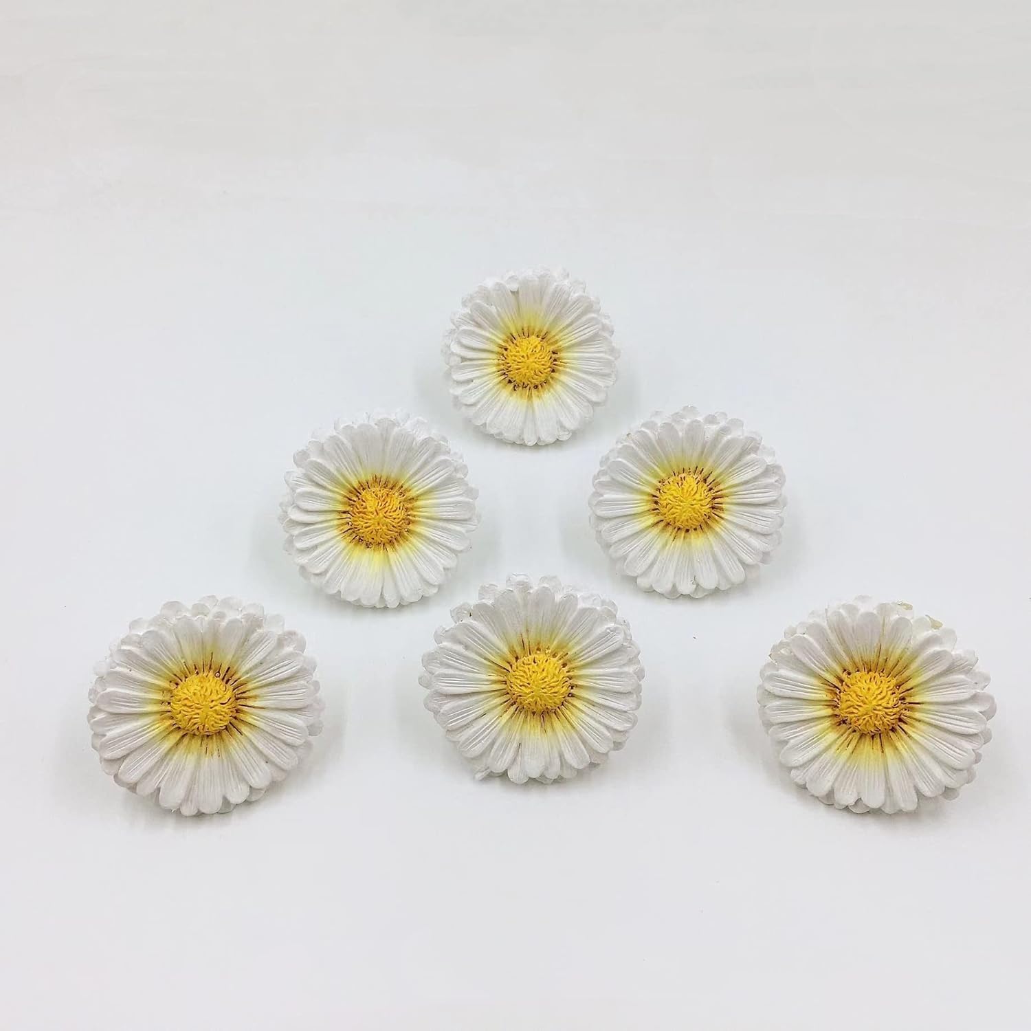 Daisy Vintage Resin Hand Painted Drawer Pulls Cabinet Knobs Handles Country Kitchen Home Decoration Yellow (Pack of 6)