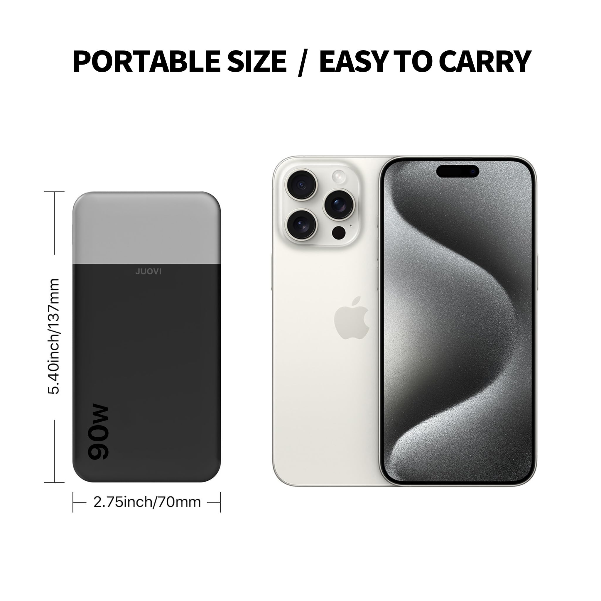 JUOVI Laptop Power Bank 90W 20000mAh Cargador Portátil | Carga Rápida PD QC con 4 Puertos Pantalla LED Paquete de Batería Externo para Laptop MacBook iPad Steam Deck Phones