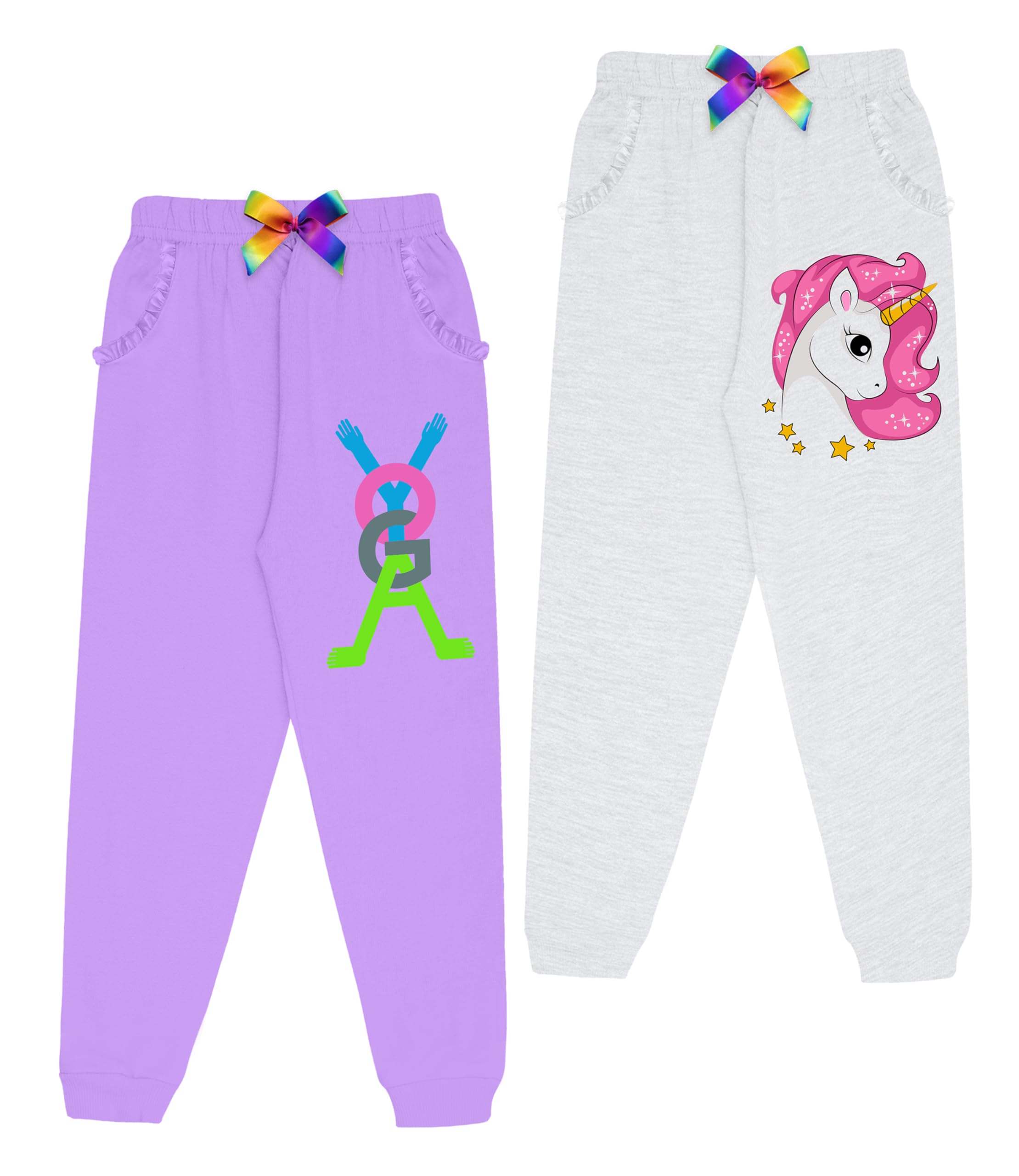 KYDA KIDS® Trainingshose für Mädchen, 100 % Baumwolle, bedruckt, elastischer Bund, normale Passform, lässige Sommerkleidung, weiche Premium-Hose mit Seitentaschen (2 Stück)