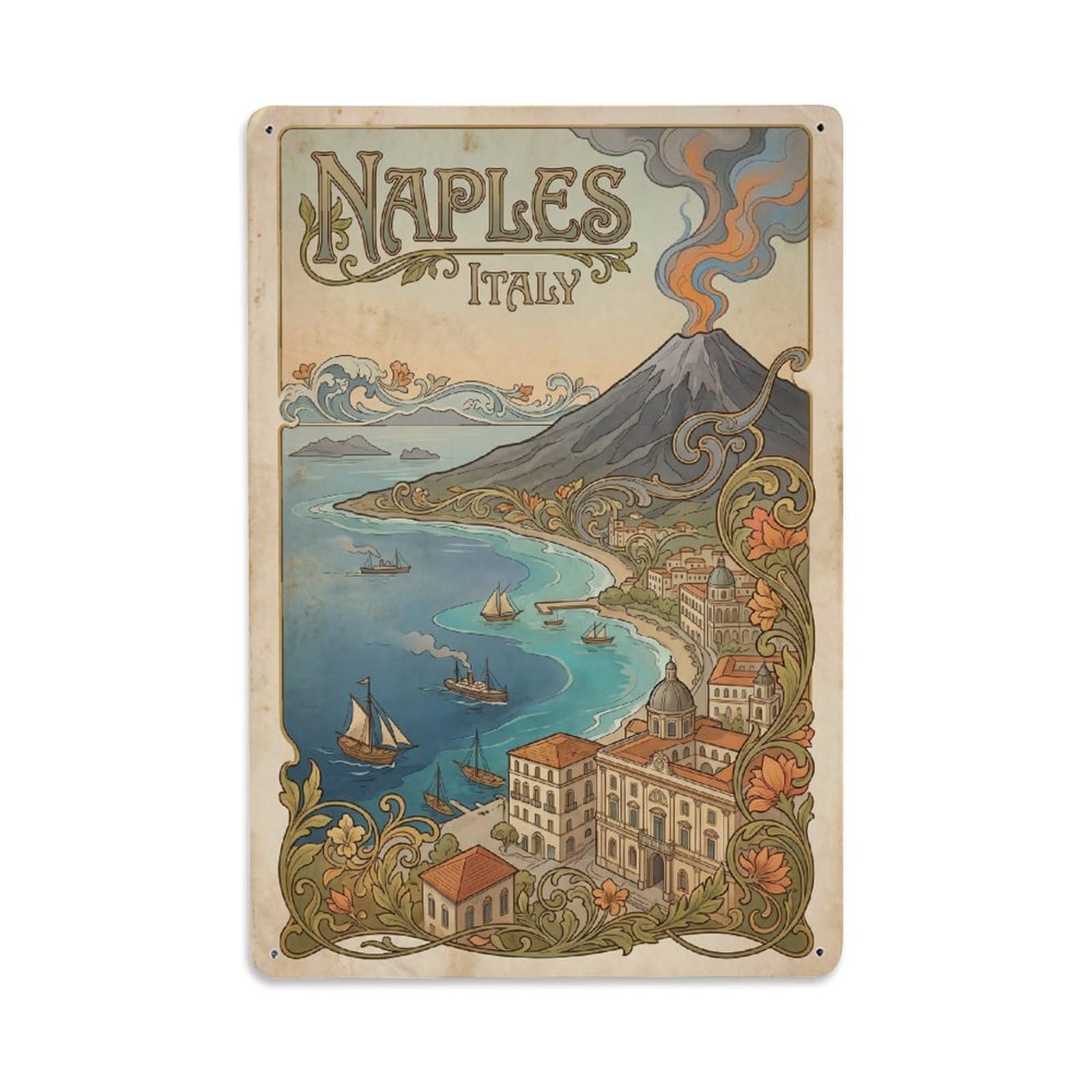 Italy Naples Travel Retro Metal Tin Sign Plaque Wall Decor for Cafe, Club Bar, Office, Garden Metal Poster 8x12Inch