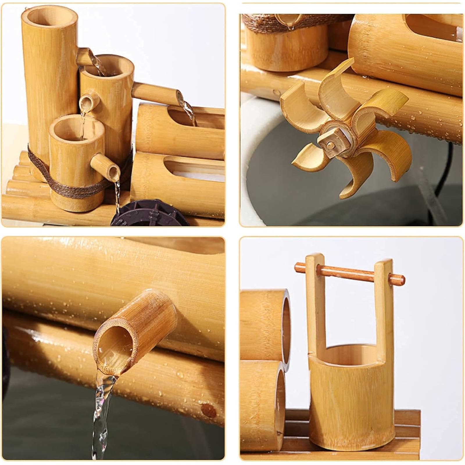 Fontana Solare, Fontana da Esterno con Pompa dell'Acqua, Fontana in bambù in Stile Feng Shui Zen, Decorazione per Giardino Giapponese, Ideale per abbeveratoi per Uccelli, laghetti e acquari.