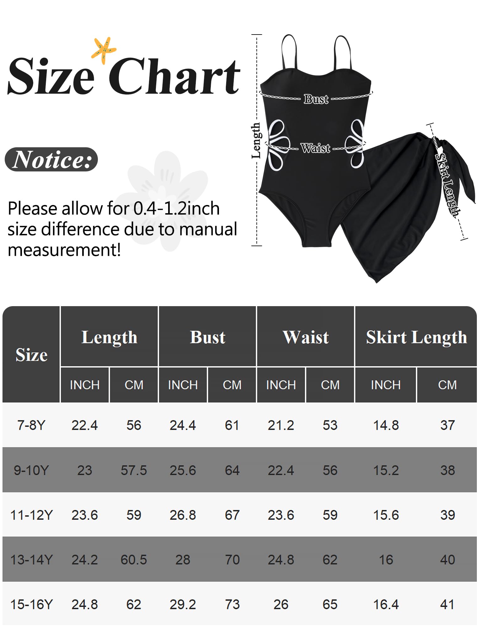 SEAUR Maillot de Bain Une Pièce Fille Maillot de Bain à Découpe Florale Fille Vêtements de Plage Bretelles Réglables 7-16 Ans