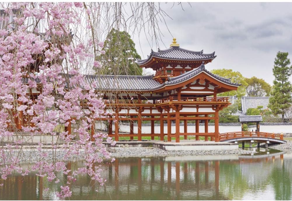 DORCEV 15x10ft Japan Scenery Photography Backdrop Japanese Style Building Garden Pink Cherry Asian Travel Themed Birthday Party Wedding Portrait Photo Studio Props Background Room Wallpaper