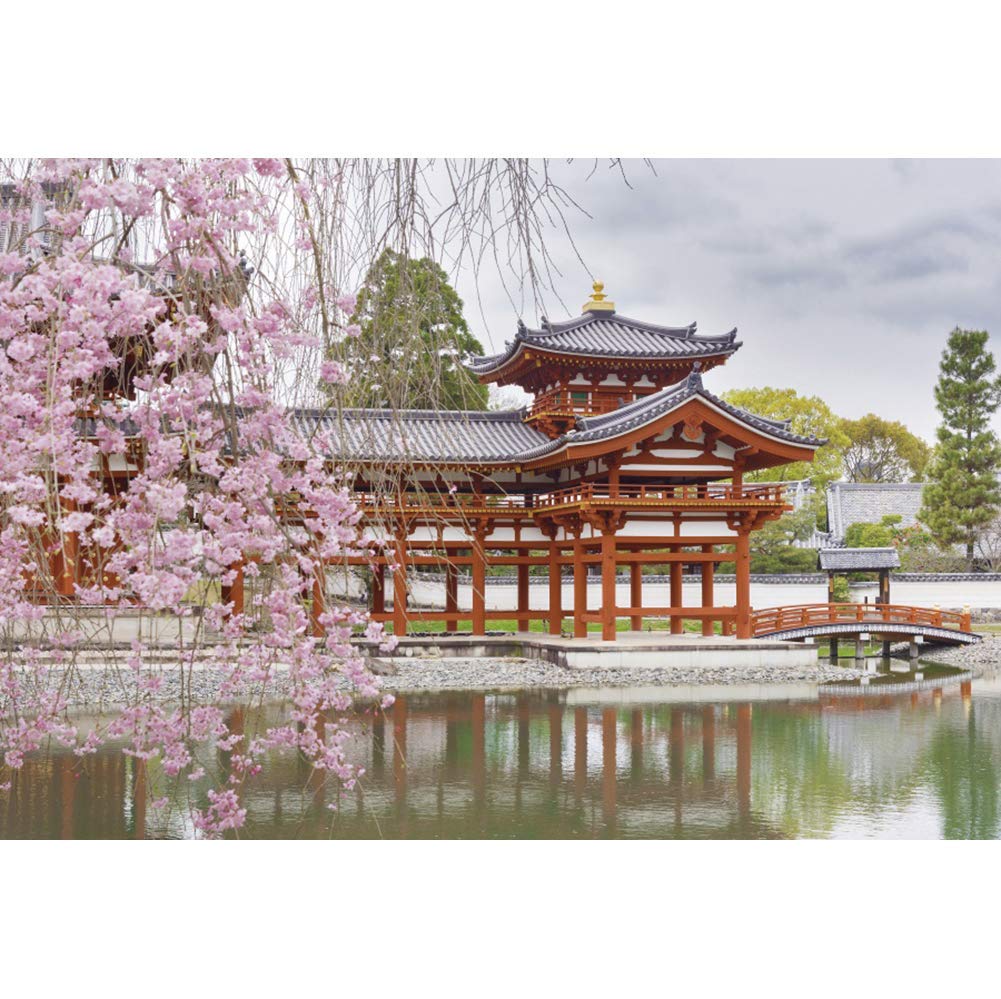 DORCEV 15x10ft Japan Scenery Photography Backdrop Japanese Style Building Garden Pink Cherry Asian Travel Themed Birthday Party Wedding Portrait Photo Studio Props Background Room Wallpaper