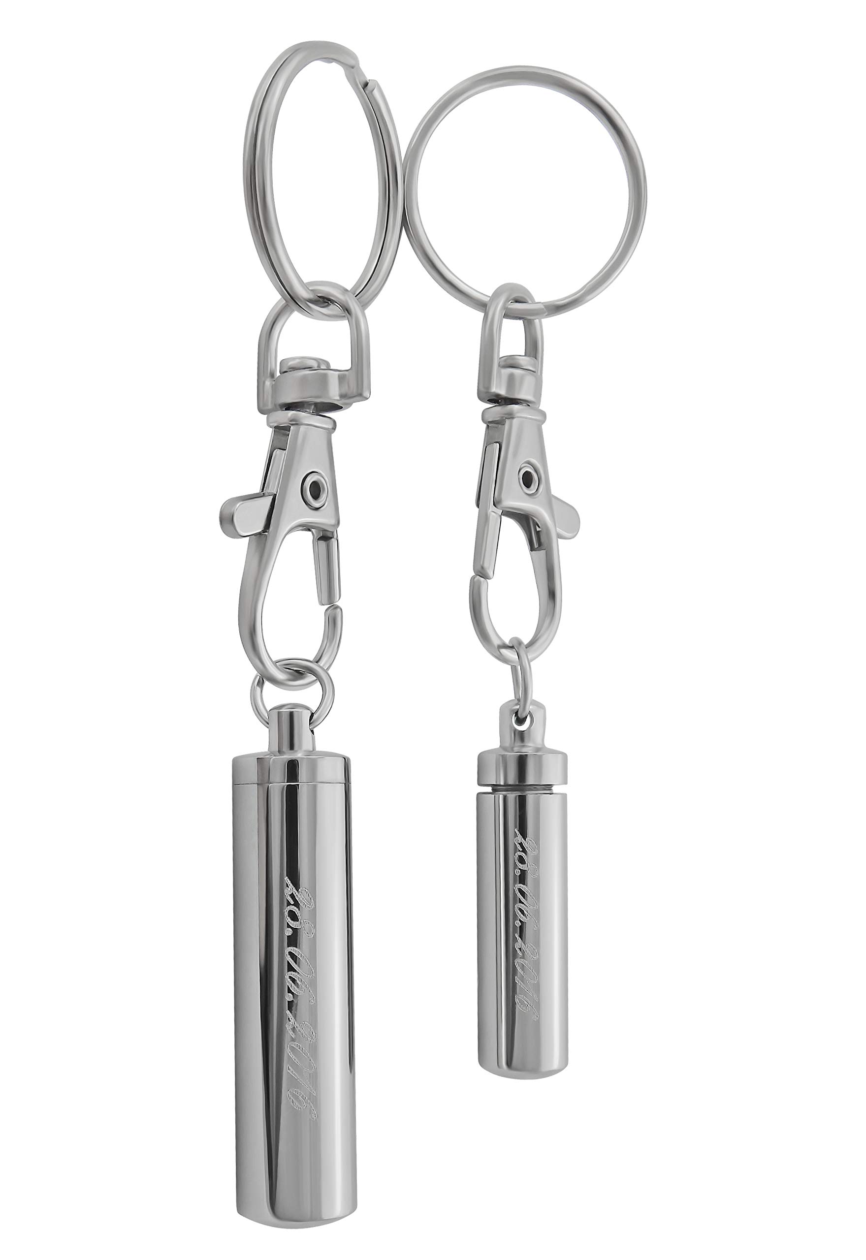 Schlüsselanhänger personalisiert 2 Stück Memorial Urne zum Aufschrauben | Schlüsselanhänger mit Gravur Set Edelstahl silber | personalisierte Schlüsselanhänger für Paare Freund Freundin