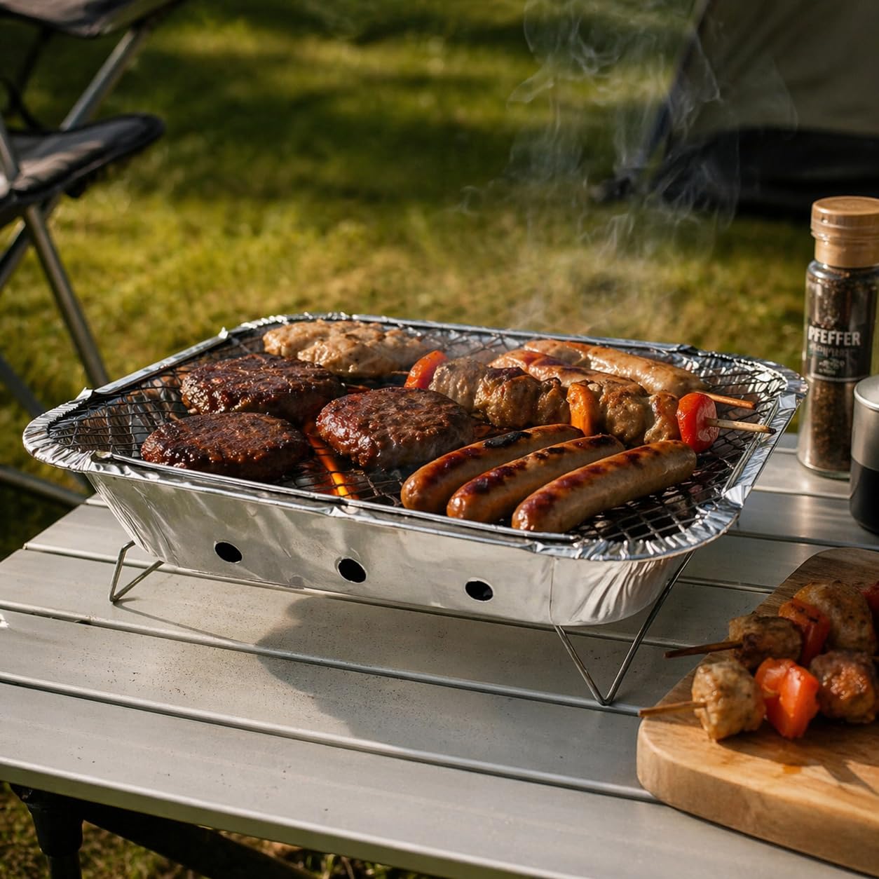Griglia usa e getta – Confezione da 1 – Con 450 g di carbone e carta di accensione – Pronta per picnic, campeggio e grigliate – Barbecue istantaneo Art. 365 (1)