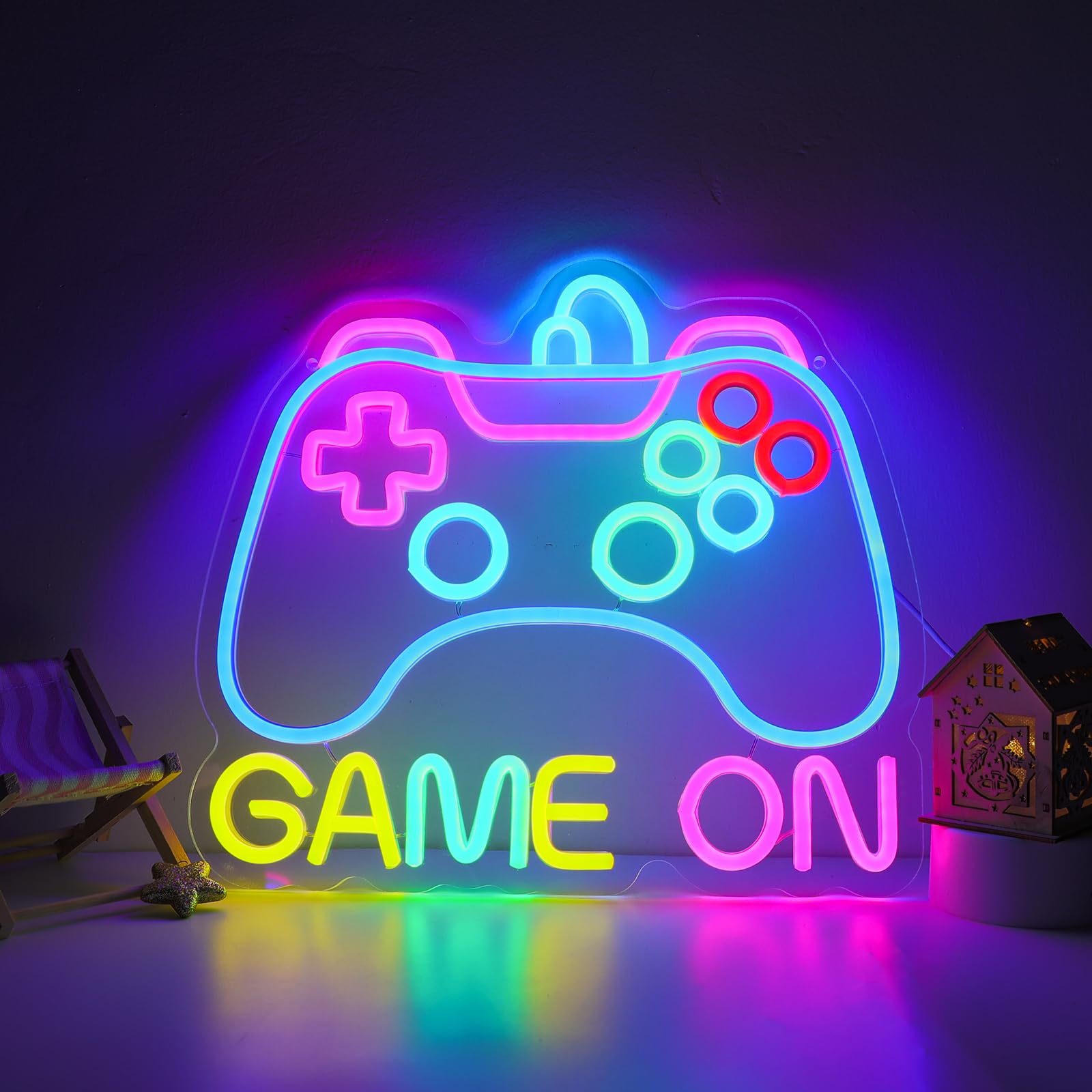 ENUOLI Gamer on Neon Sign, Gamepad Shaped Neon Signs Light for Boys Room LED Dimmable Game Controller Neon Sign USB Powered Colorful Sign Neon Lights
