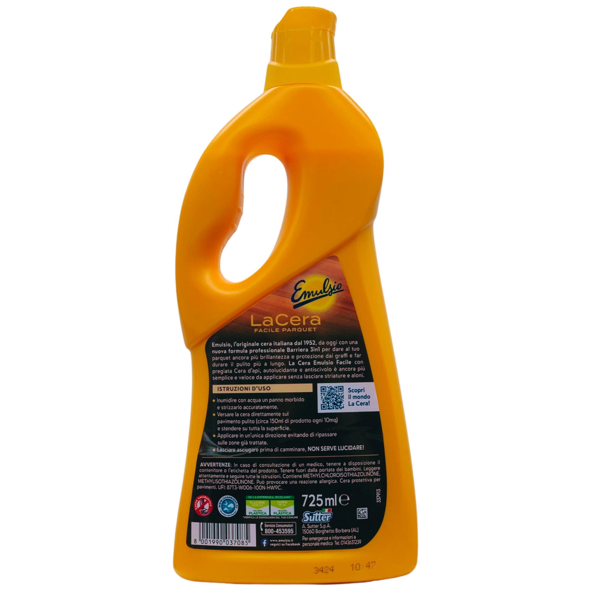 Cera Facile PARQUET, Barriera Protettiva 3In1: Più Brillantezza, Protezione e Pulito Più a Lungo. Autolucidante e Antiscivolo, Con Cera D'Api 725ml (4 Unità)